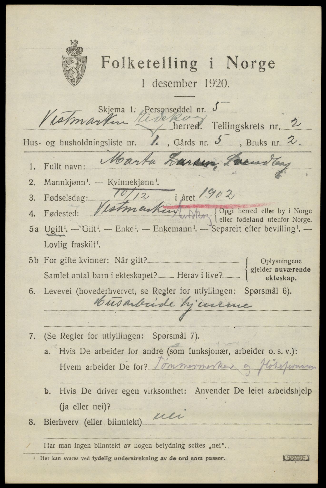 SAH, 1920 census for Eidskog, 1920, p. 3015