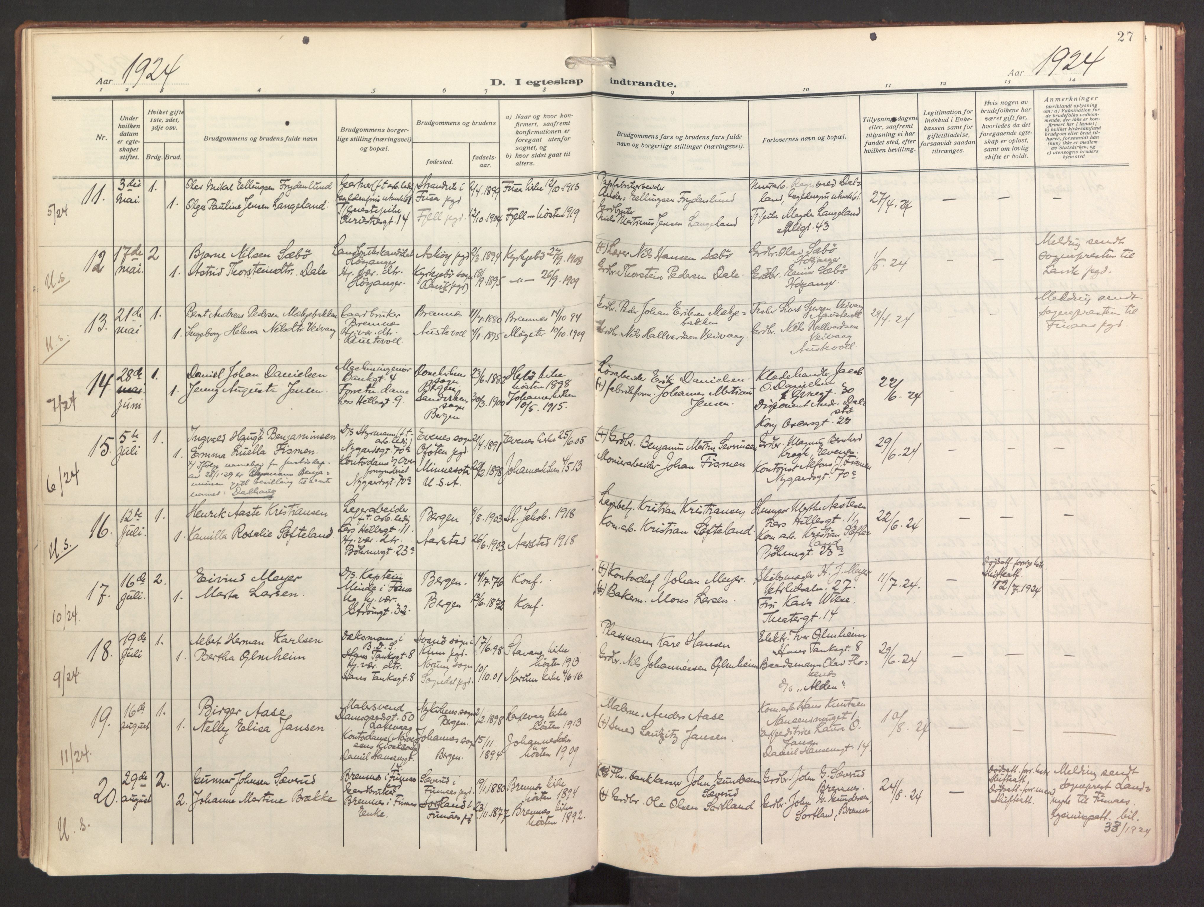 St. Jacob sokneprestembete, AV/SAB-A-78001/H/Haa/L0005: Parish register (official) no. C 1, 1917-1951, p. 27