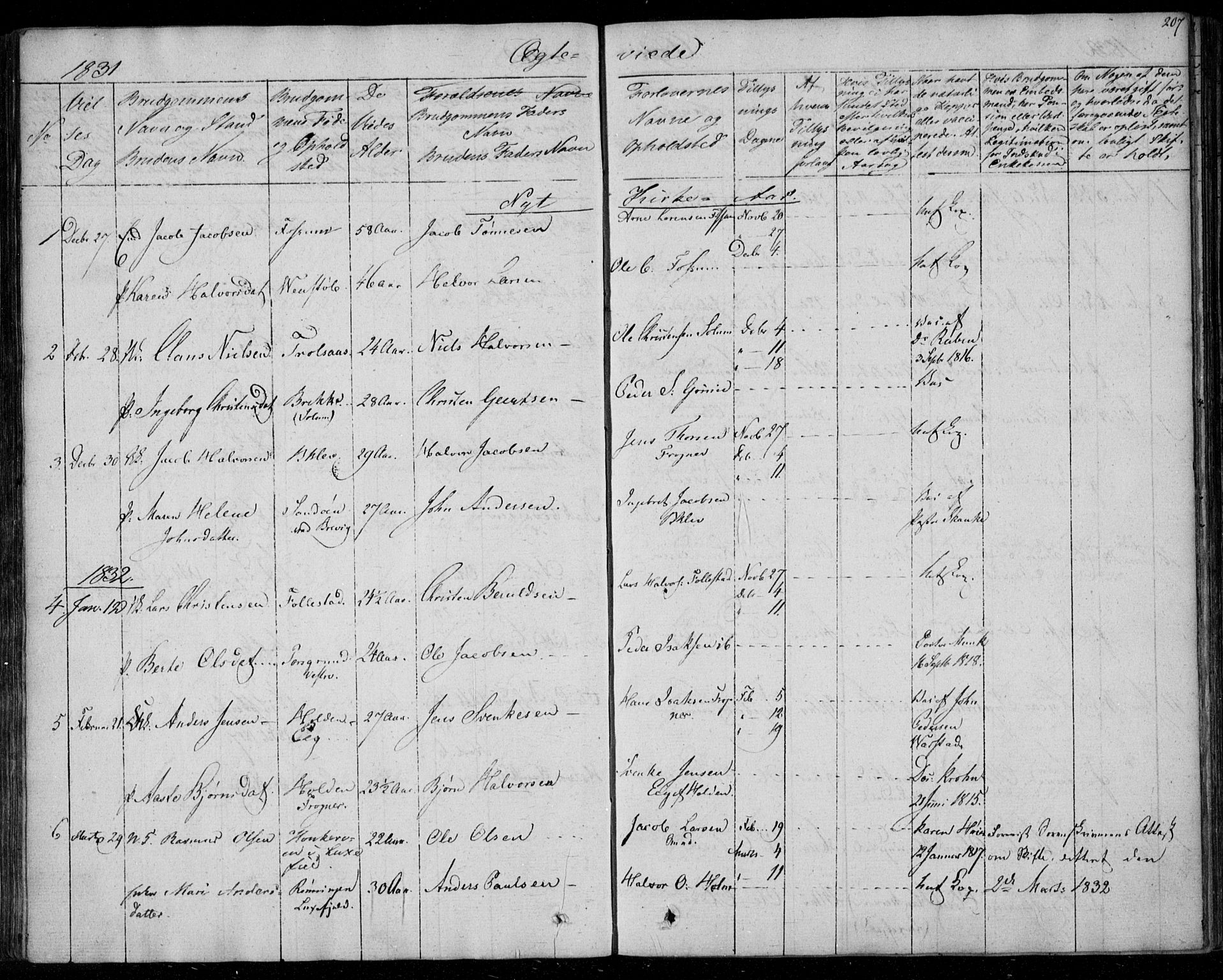 Gjerpen kirkebøker, SAKO/A-265/F/Fa/L0006: Parish register (official) no. I 6, 1829-1834, p. 207
