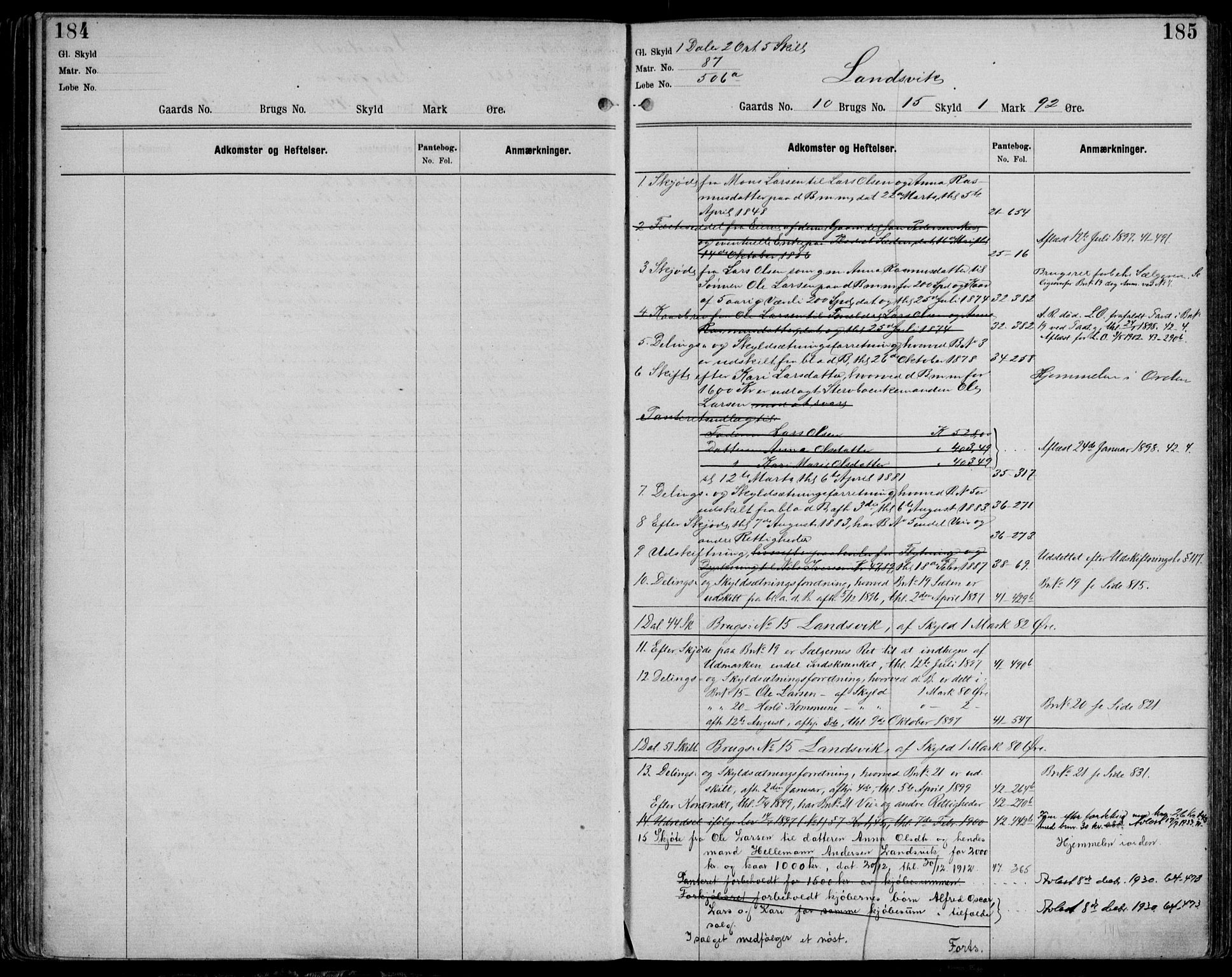 Nordhordland sorenskrivar, AV/SAB-A-2901/1/G/Ga/Gaaa/L0044: Mortgage register no. II.A.a.44, 1893-1952, p. 184-185