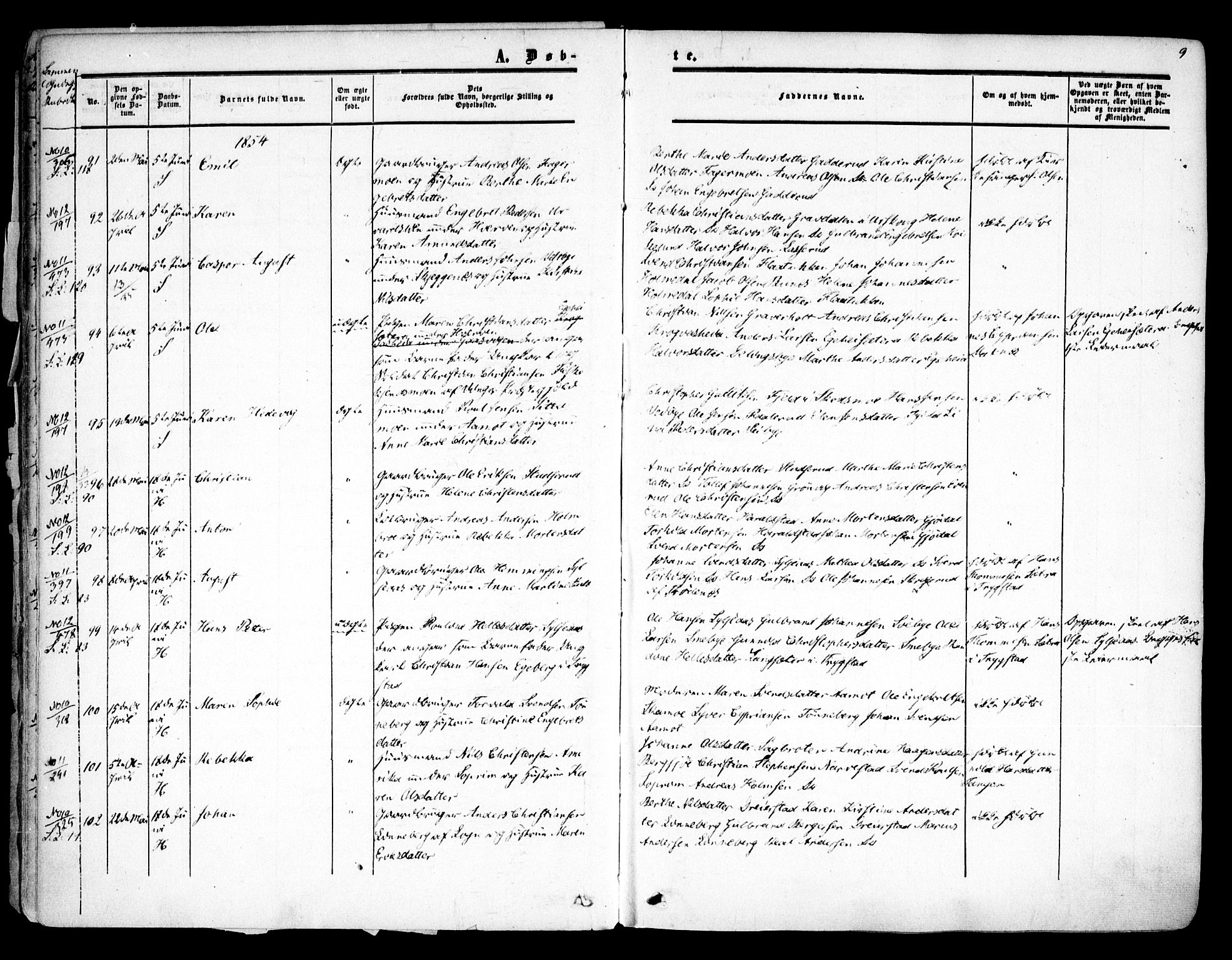 Høland prestekontor Kirkebøker, AV/SAO-A-10346a/F/Fa/L0010: Parish register (official) no. I 10, 1854-1861, p. 9
