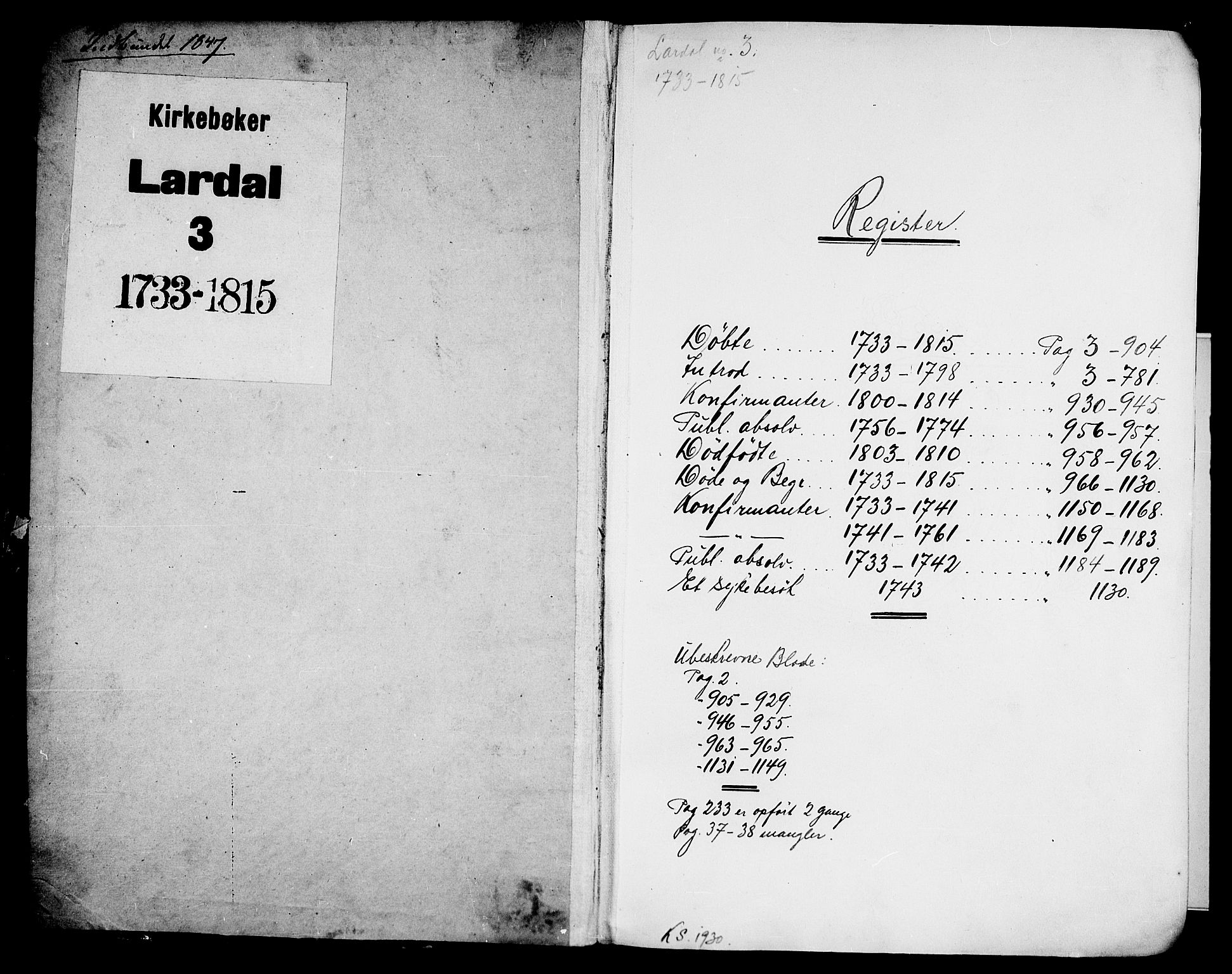 Lardal kirkebøker, SAKO/A-350/F/Fa/L0003: Parish register (official) no. I 3, 1733-1815