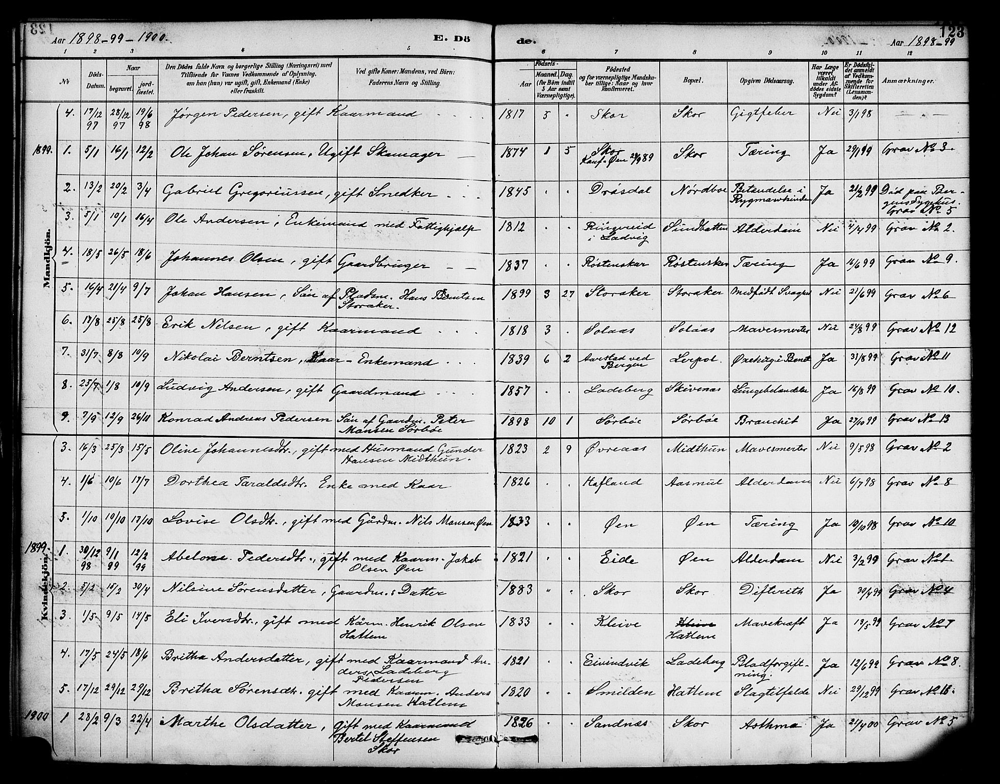 Hyllestad sokneprestembete, SAB/A-80401: Parish register (official) no. D 1, 1886-1905, p. 123