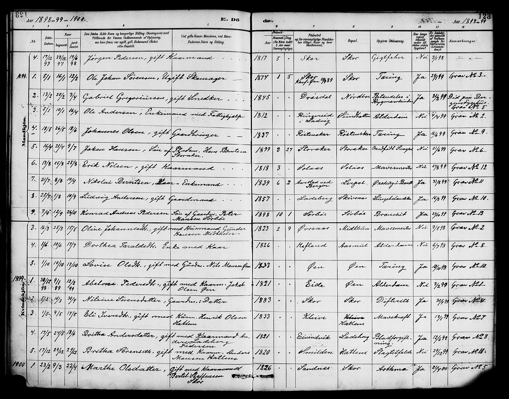 Hyllestad sokneprestembete, AV/SAB-A-80401: Parish register (official) no. D 1, 1886-1905, p. 123