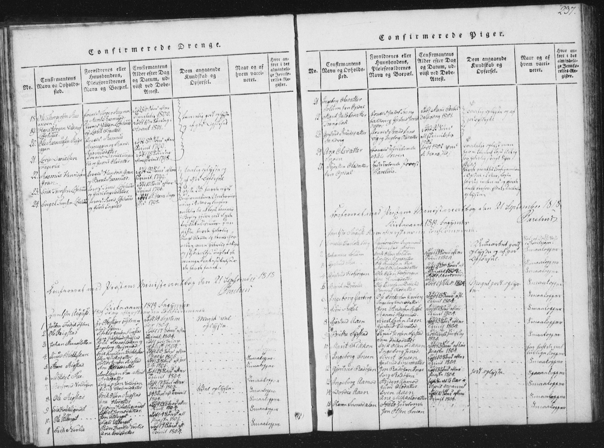Ministerialprotokoller, klokkerbøker og fødselsregistre - Sør-Trøndelag, SAT/A-1456/672/L0862: Parish register (copy) no. 672C01, 1816-1831, p. 237