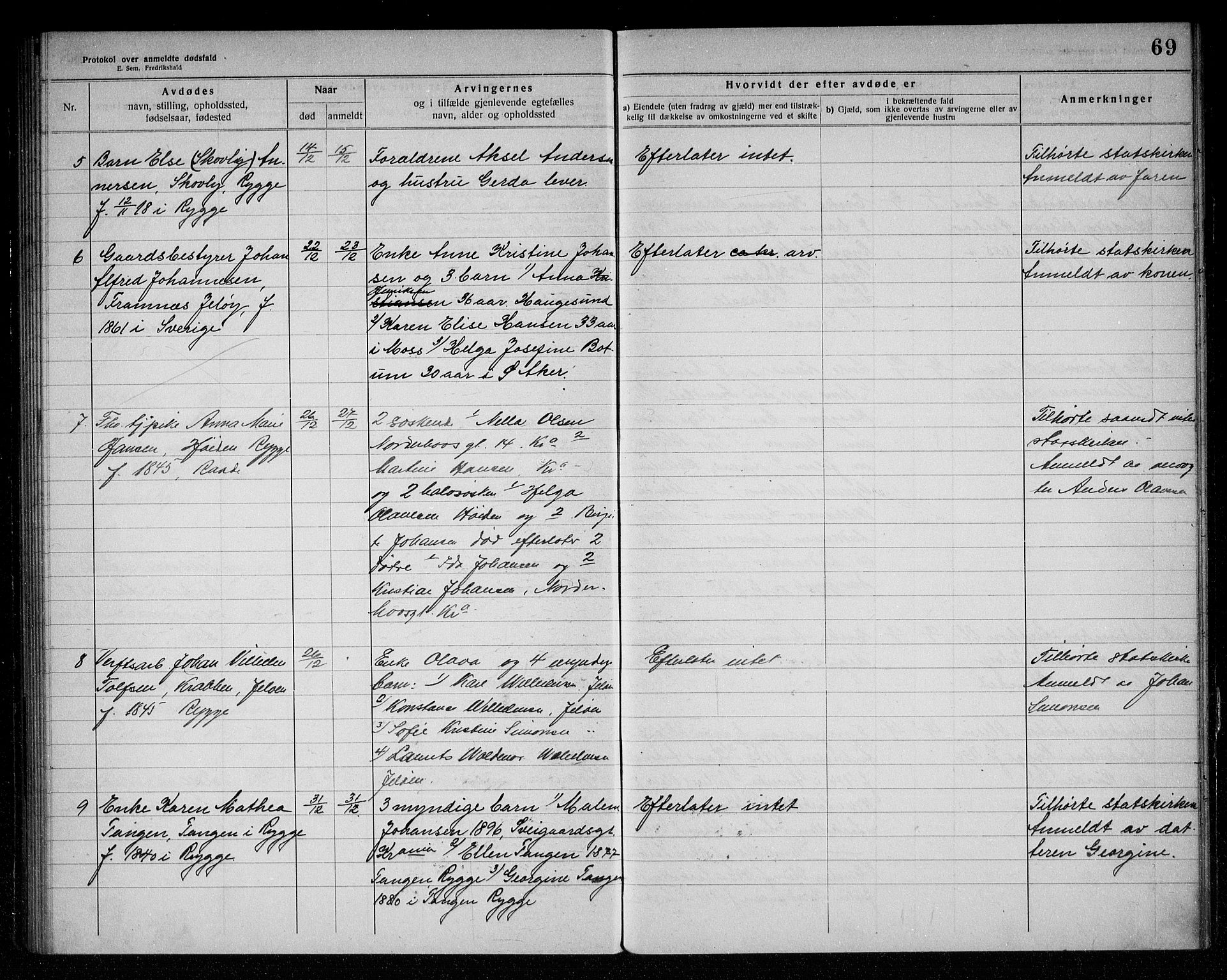 Rygge lensmannskontor, AV/SAO-A-10005/H/Ha/Haa/L0006: Dødsfallsprotokoll, 1916-1920, p. 69