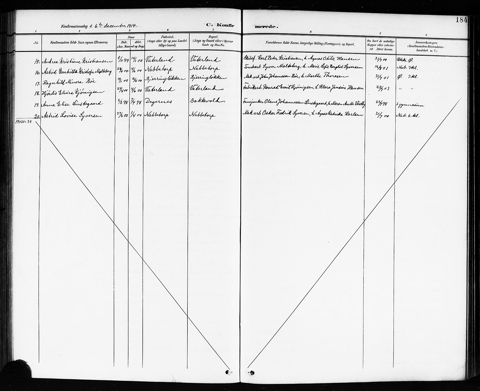 Østre Fredrikstad prestekontor Kirkebøker, AV/SAO-A-10907/G/Ga/L0002: Parish register (copy) no. 2, 1900-1919, p. 184