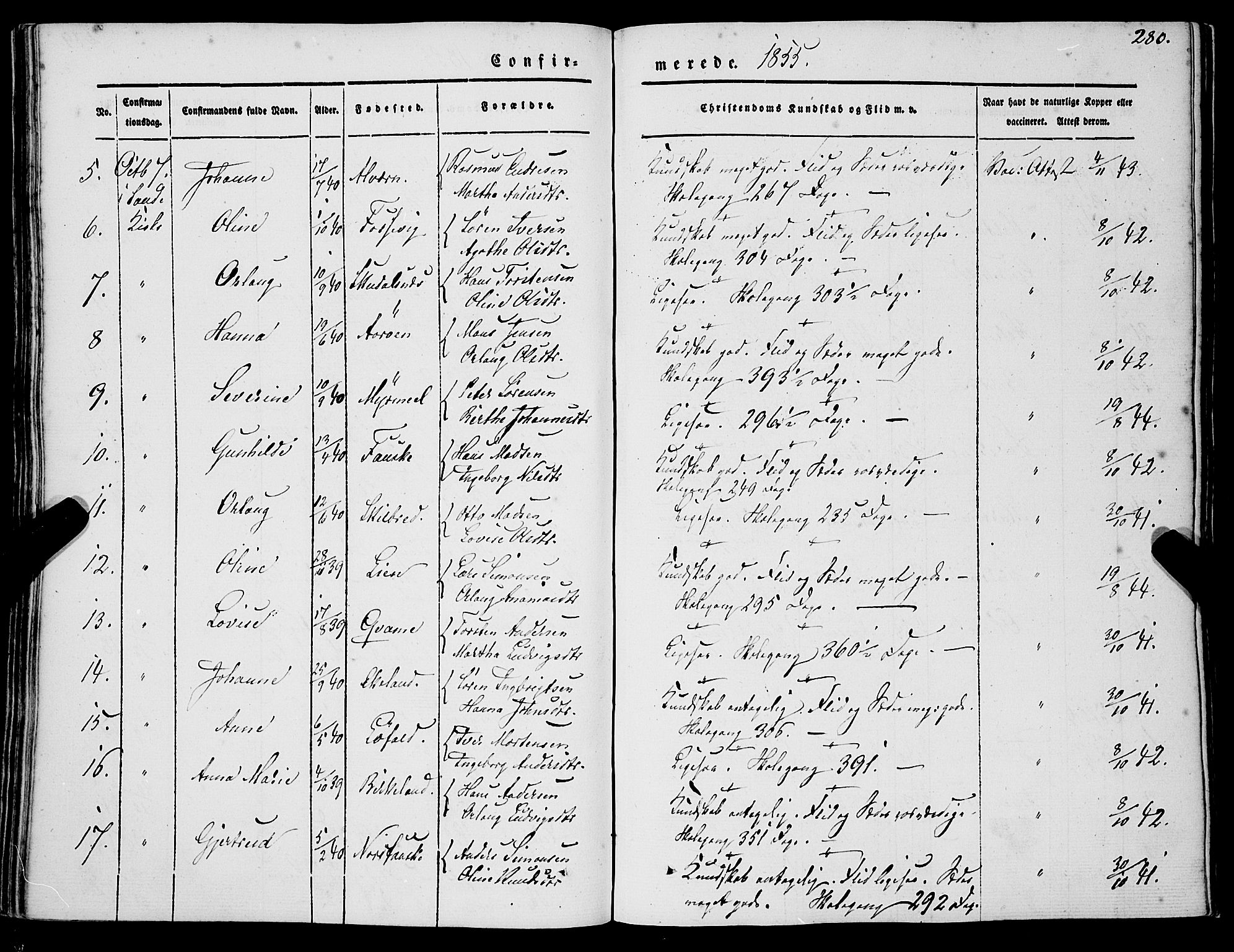 Gaular sokneprestembete, SAB/A-80001/H/Haa: Parish register (official) no. A 4I, 1840-1859, p. 280