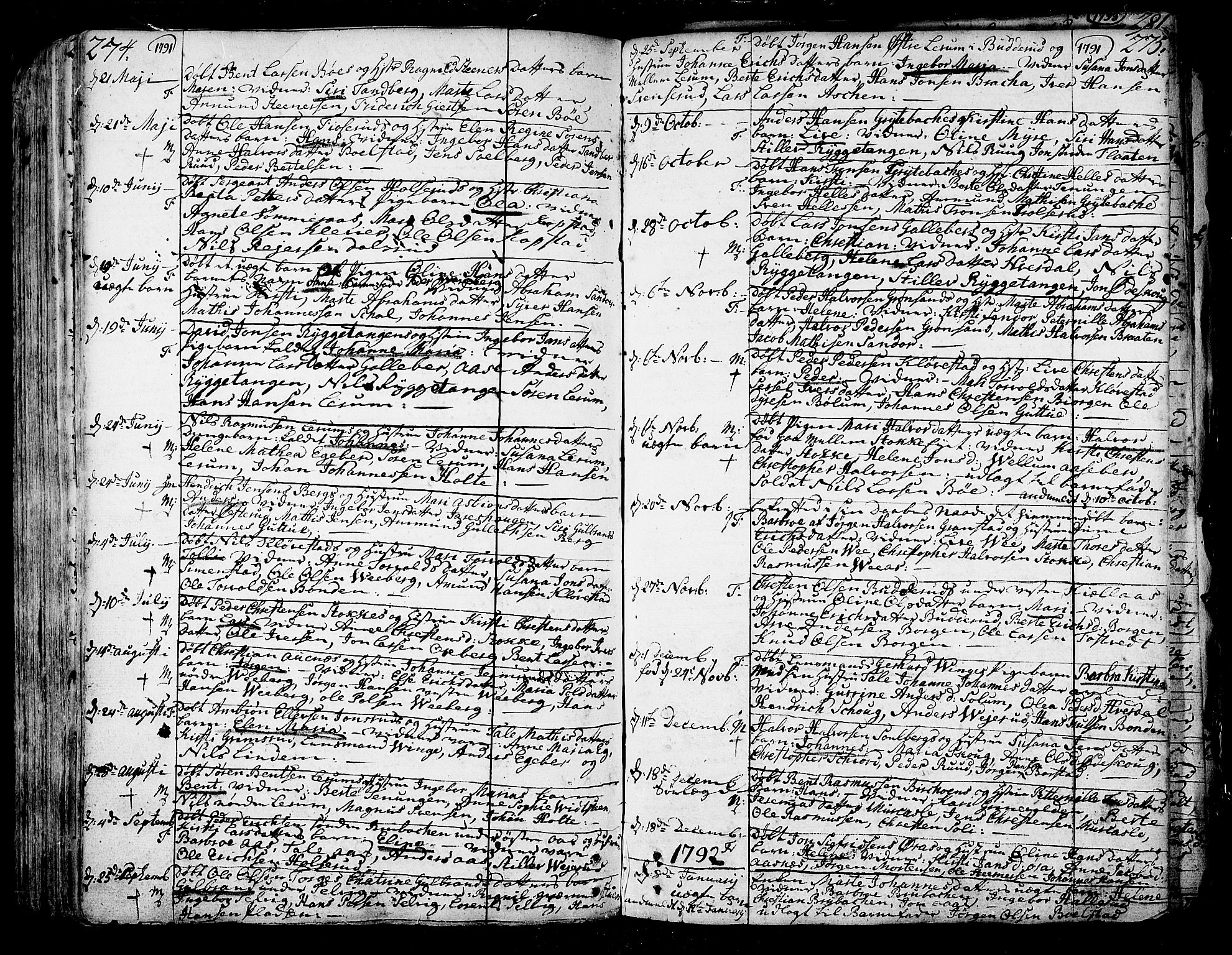 Sande Kirkebøker, SAKO/A-53/F/Fa/L0001: Parish register (official) no. 1, 1753-1803, p. 274-275