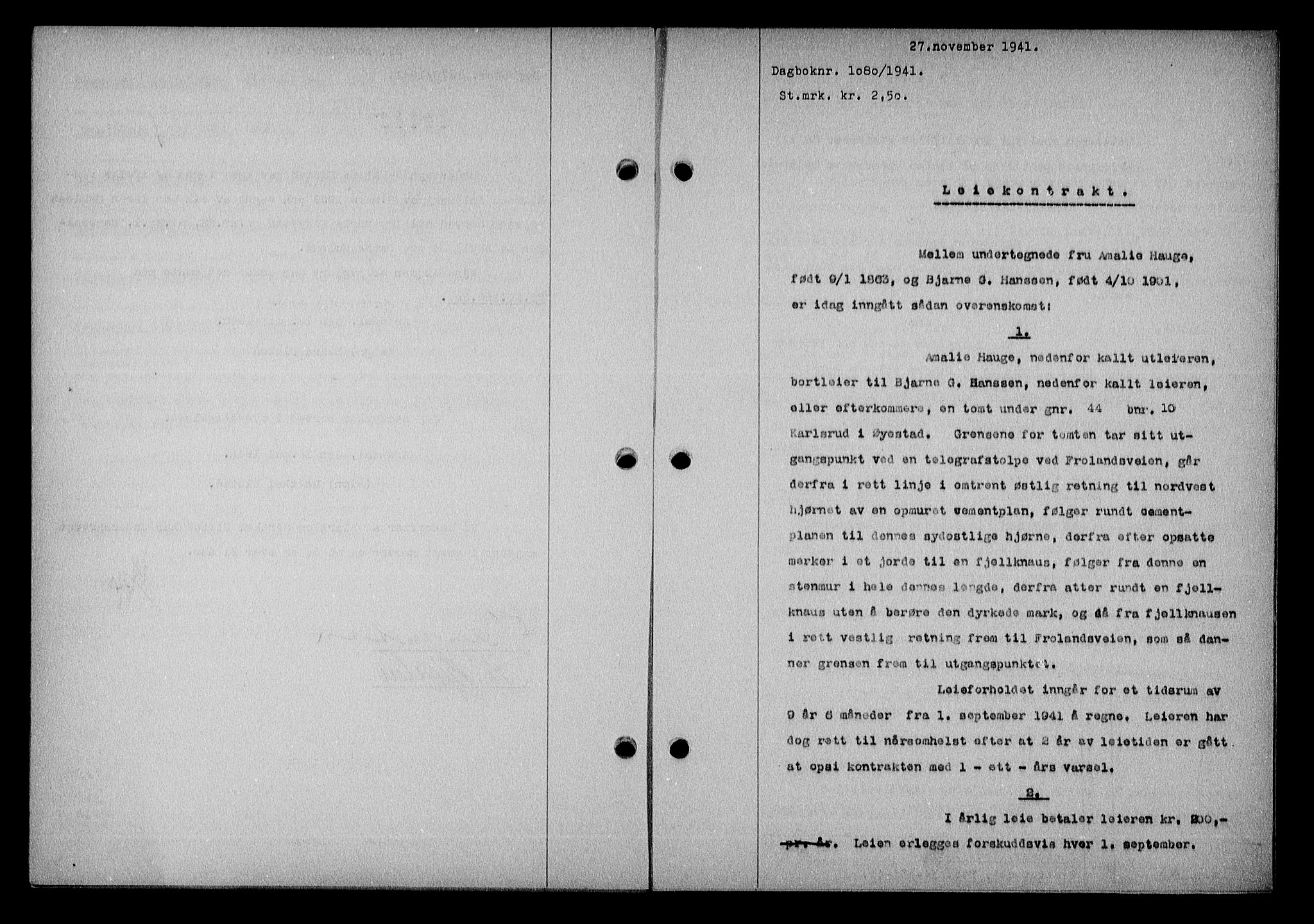 Nedenes sorenskriveri, SAK/1221-0006/G/Gb/Gba/L0049: Mortgage book no. A-III, 1941-1942, Diary no: : 1080/1941