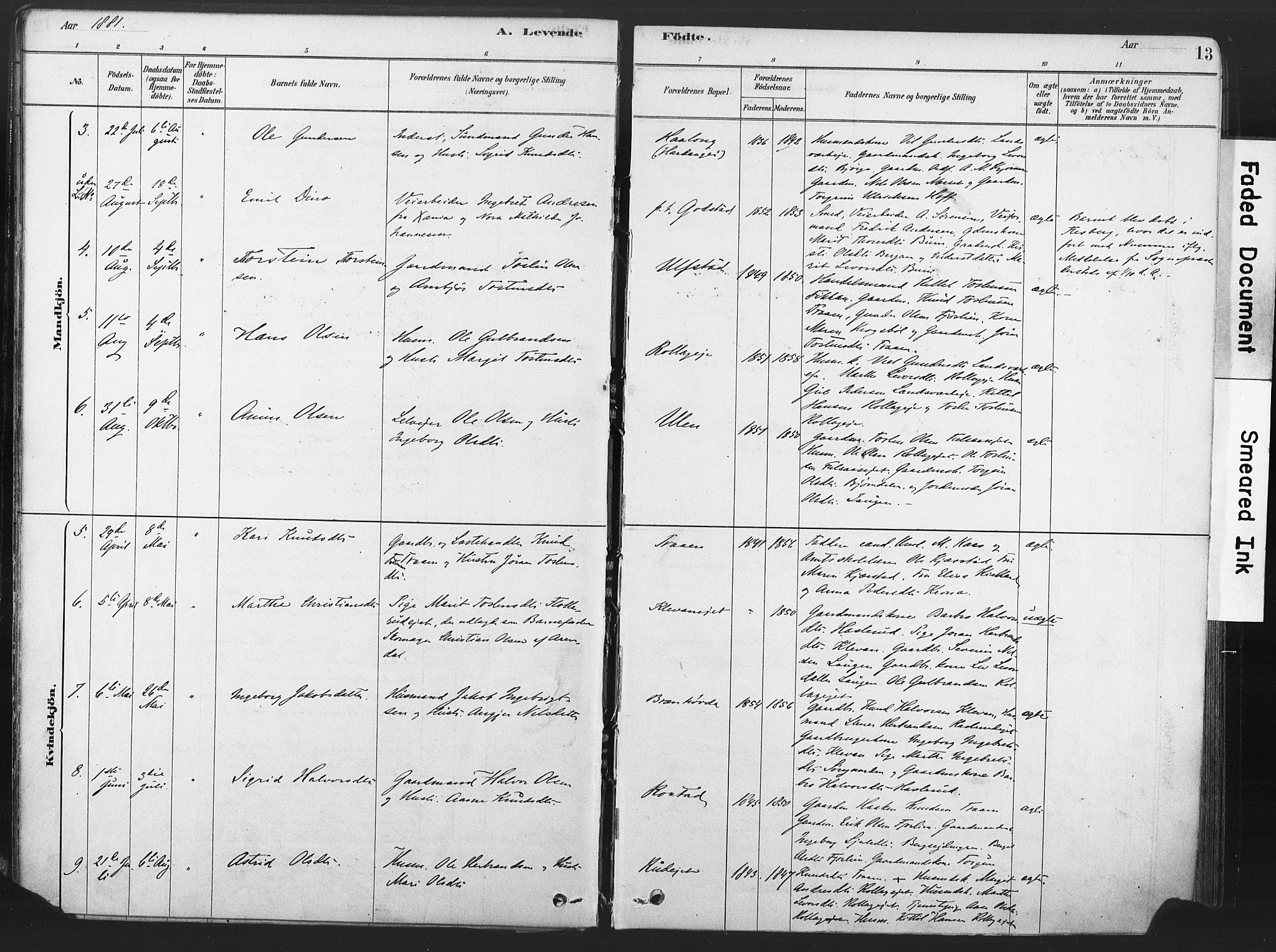 Rollag kirkebøker, AV/SAKO-A-240/F/Fa/L0011: Parish register (official) no. I 11, 1878-1902, p. 13