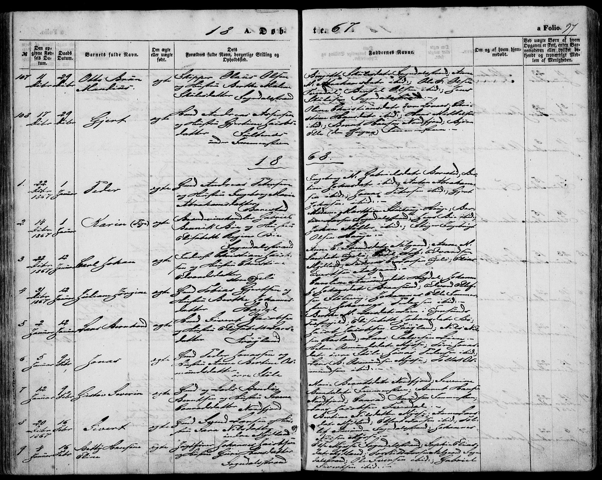 Sokndal sokneprestkontor, SAST/A-101808: Parish register (official) no. A 9, 1857-1874, p. 97