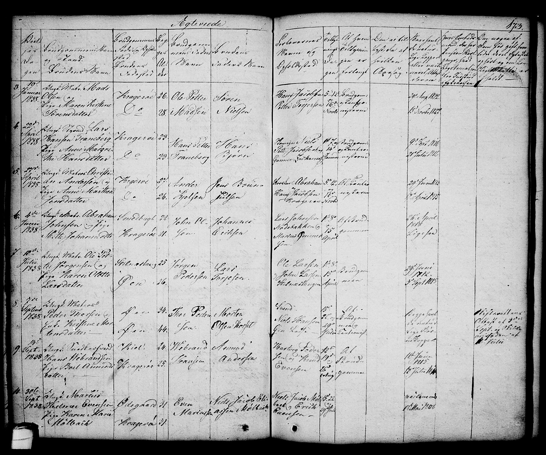 Kragerø kirkebøker, AV/SAKO-A-278/G/Ga/L0003: Parish register (copy) no. 3, 1832-1852, p. 173