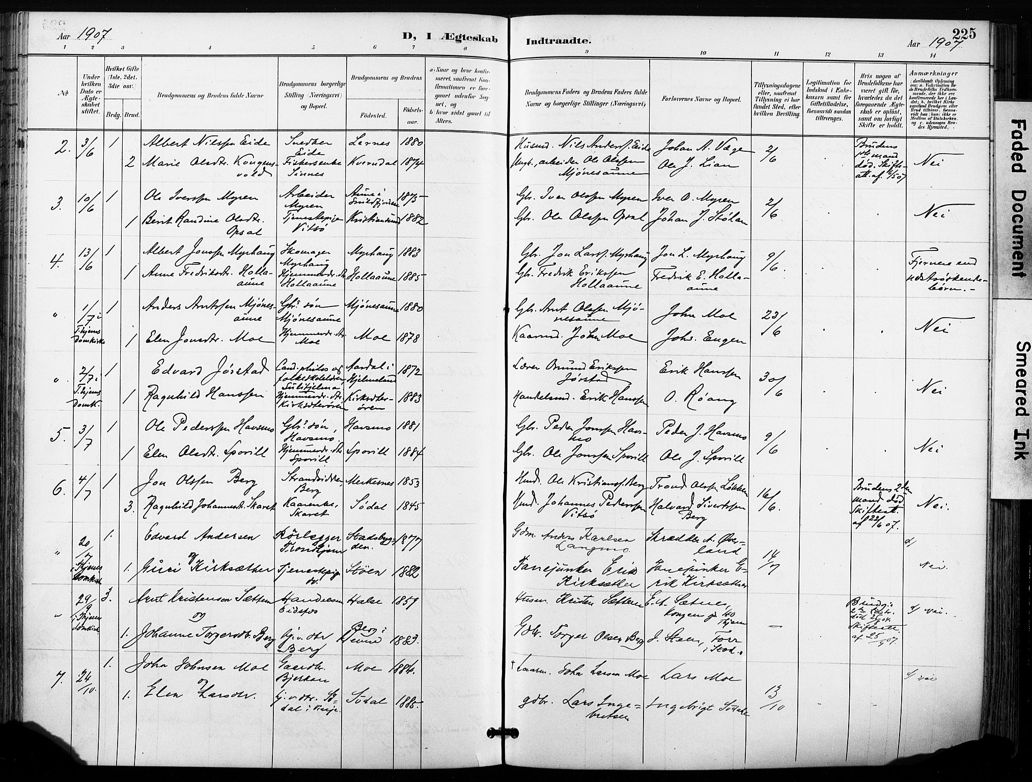 Ministerialprotokoller, klokkerbøker og fødselsregistre - Sør-Trøndelag, AV/SAT-A-1456/630/L0497: Parish register (official) no. 630A10, 1896-1910, p. 225