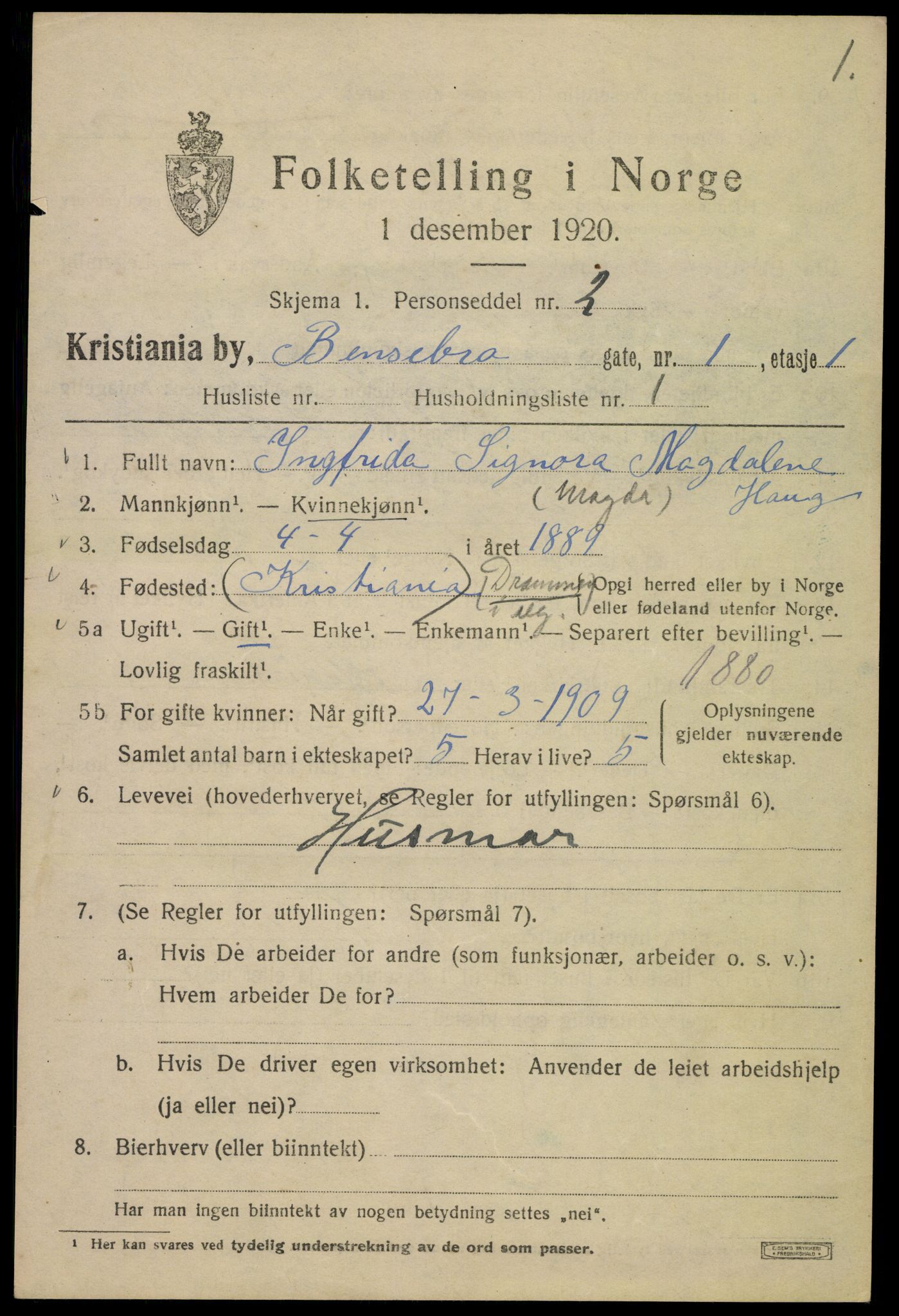 SAO, 1920 census for Kristiania, 1920, p. 150649