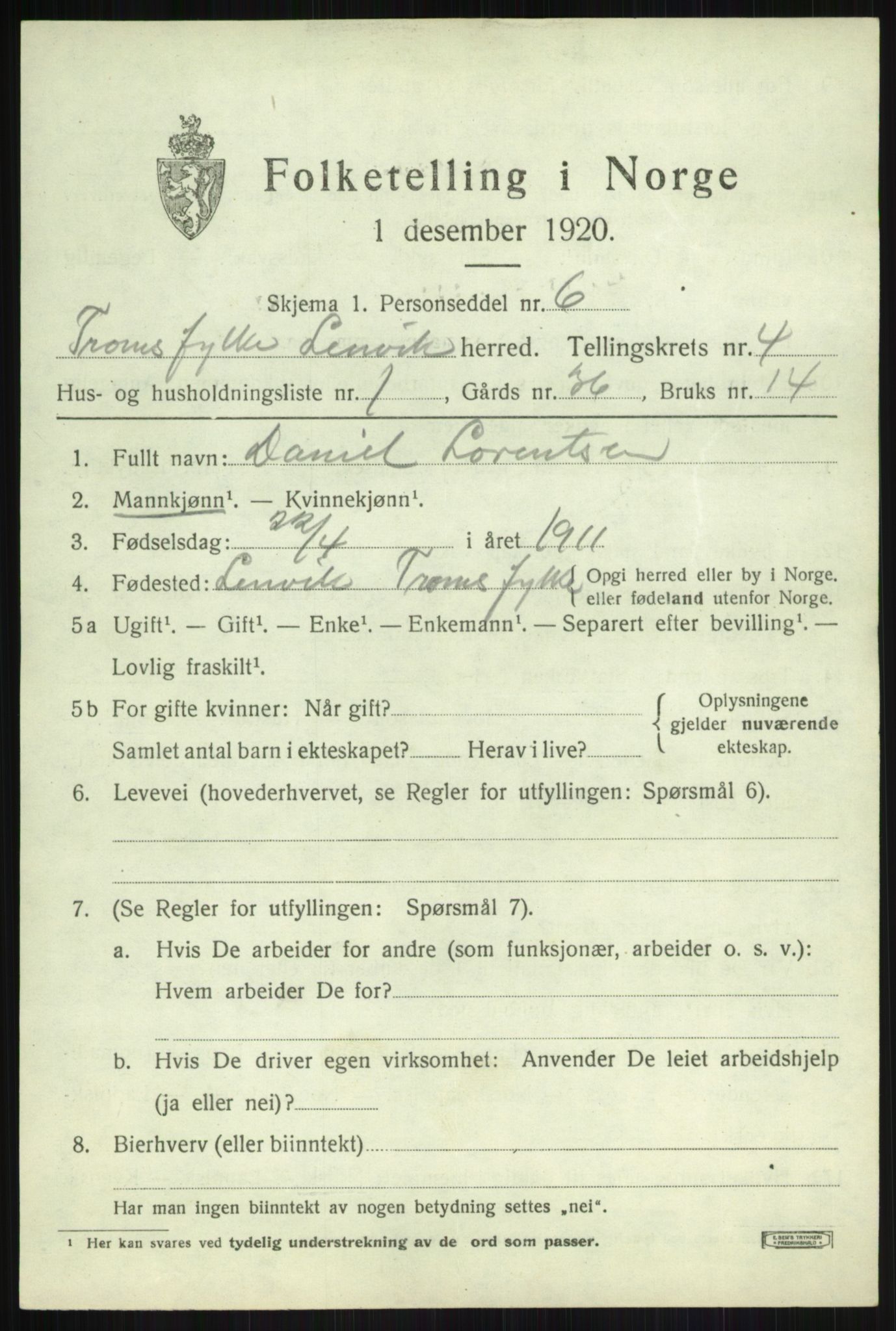 SATØ, 1920 census for Lenvik, 1920, p. 5656