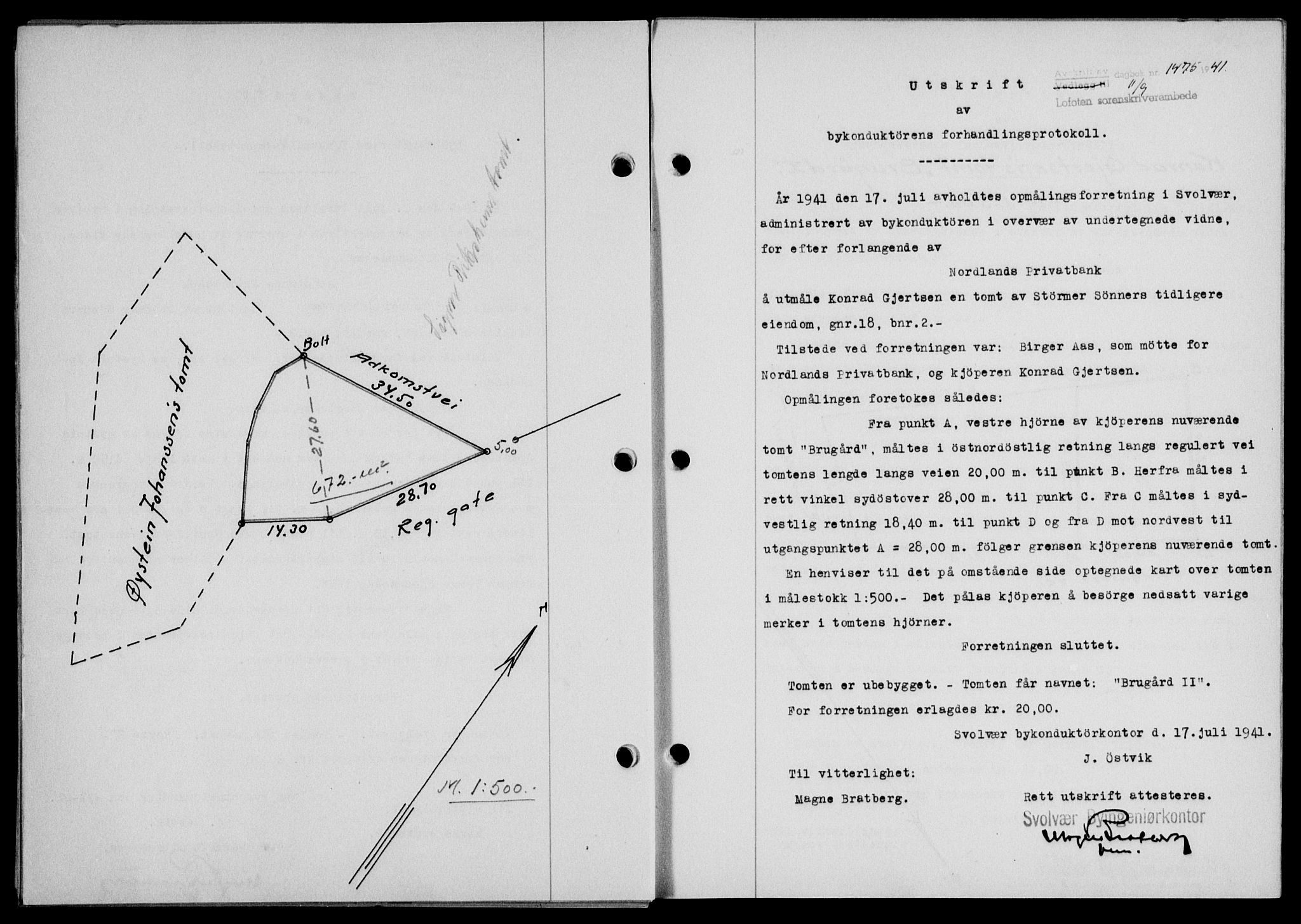 Lofoten sorenskriveri, SAT/A-0017/1/2/2C/L0008a: Mortgage book no. 8a, 1940-1941, Diary no: : 1475/1941