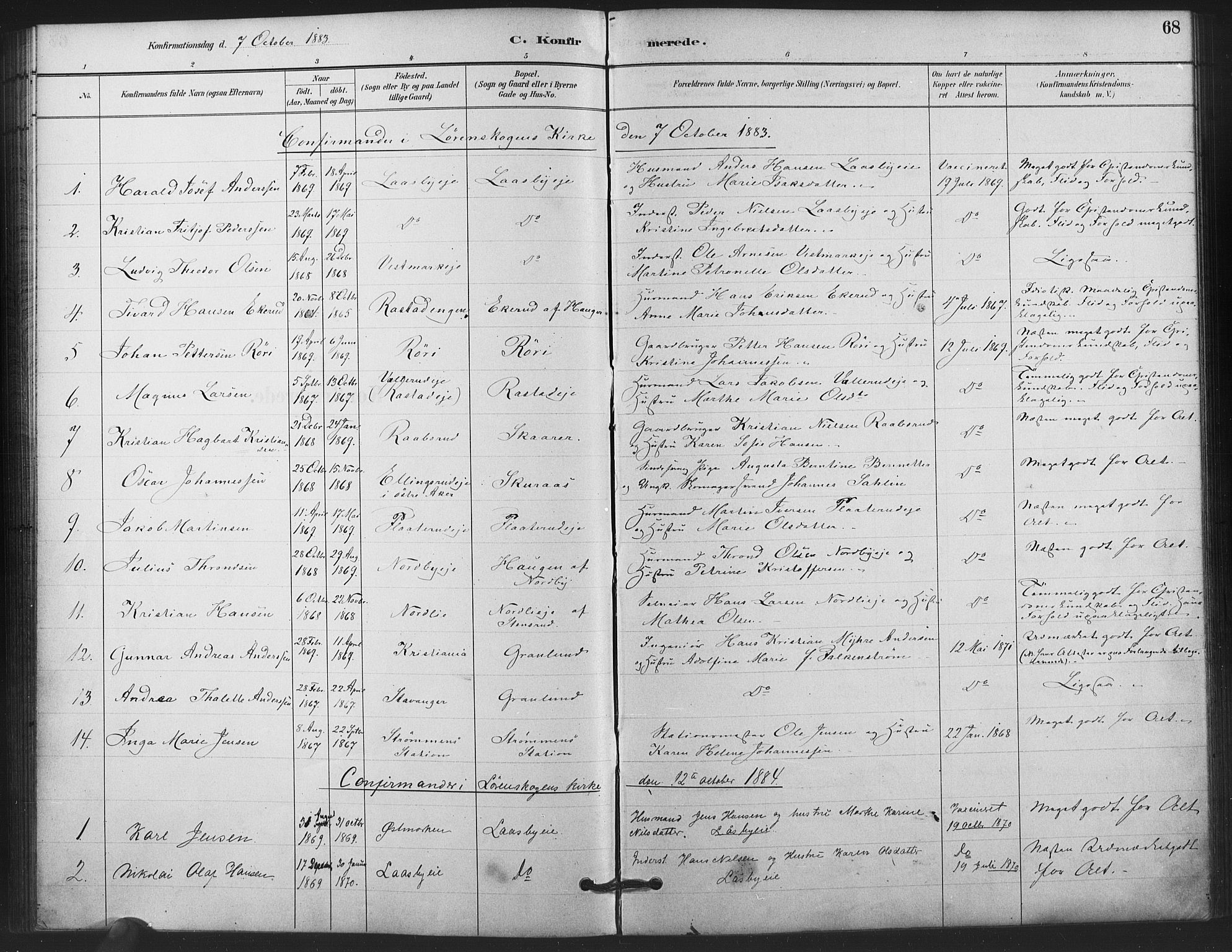 Skedsmo prestekontor Kirkebøker, AV/SAO-A-10033a/F/Fb/L0001: Parish register (official) no. II 1, 1883-1901, p. 68