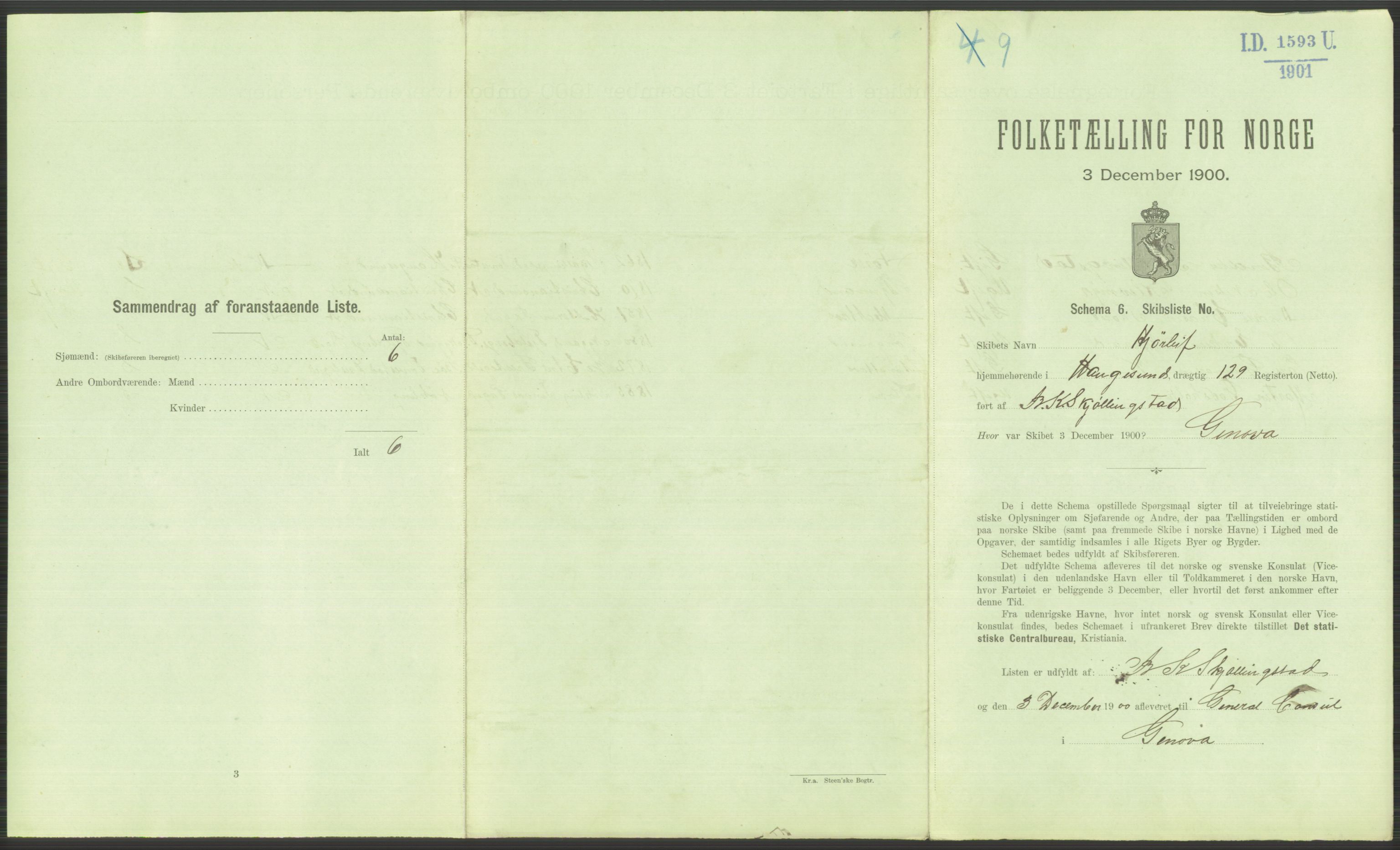 RA, 1900 Census - ship lists from ships in Norwegian harbours, harbours abroad and at sea, 1900, p. 4723