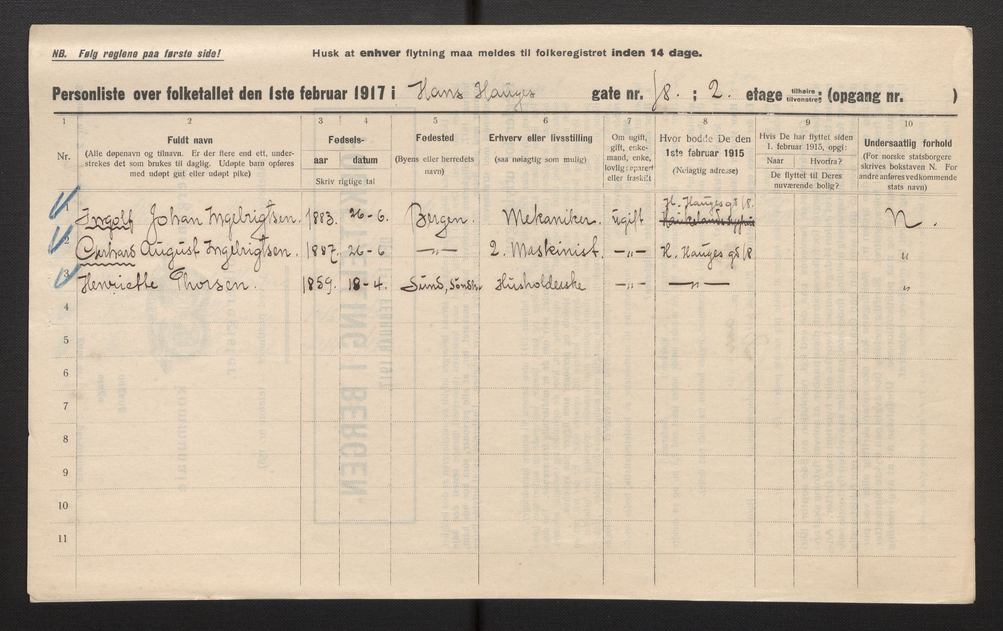 SAB, Municipal Census 1917 for Bergen, 1917, p. 11881