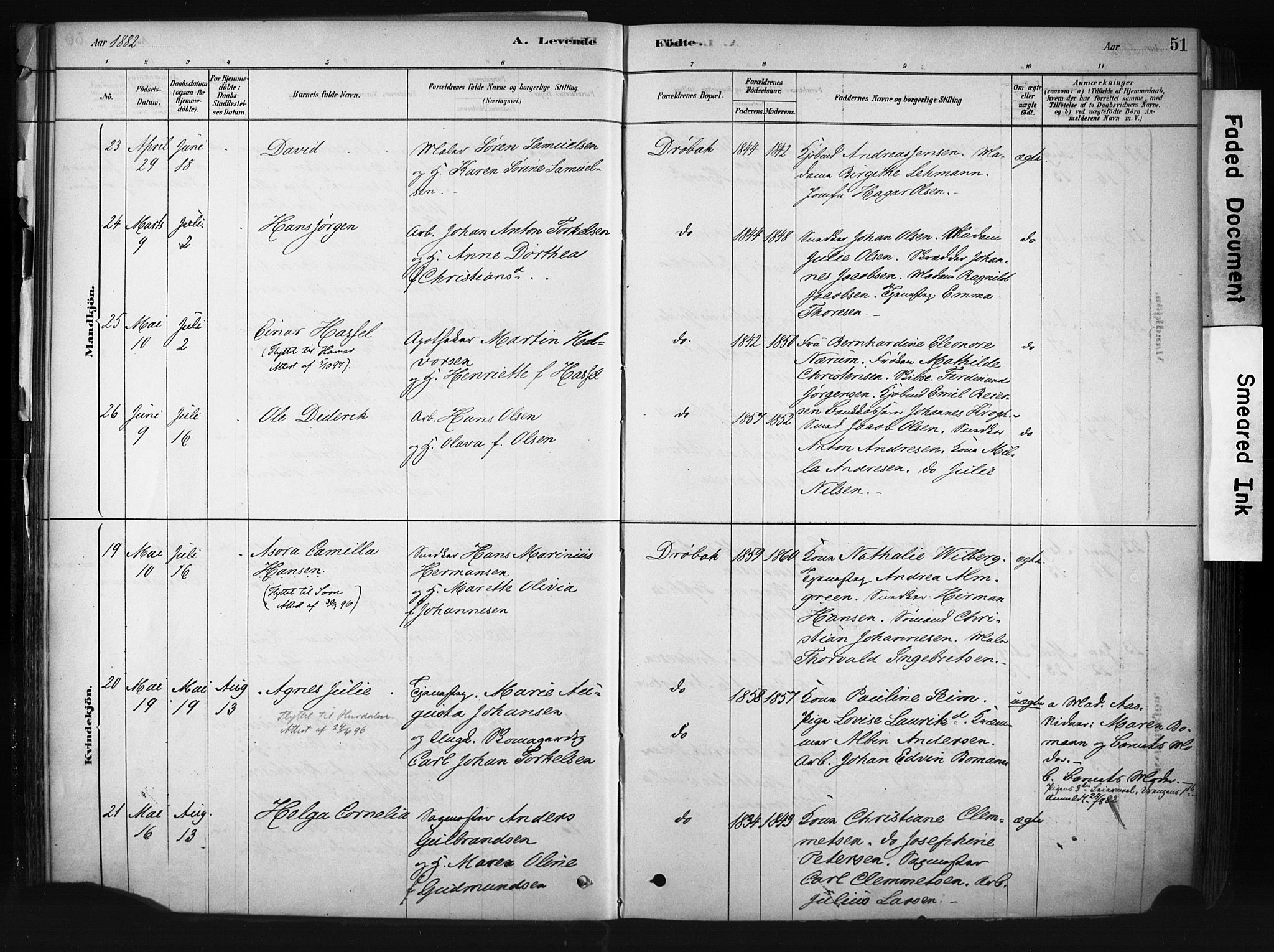 Drøbak prestekontor Kirkebøker, AV/SAO-A-10142a/F/Fb/L0001: Parish register (official) no. II 1, 1878-1891, p. 51