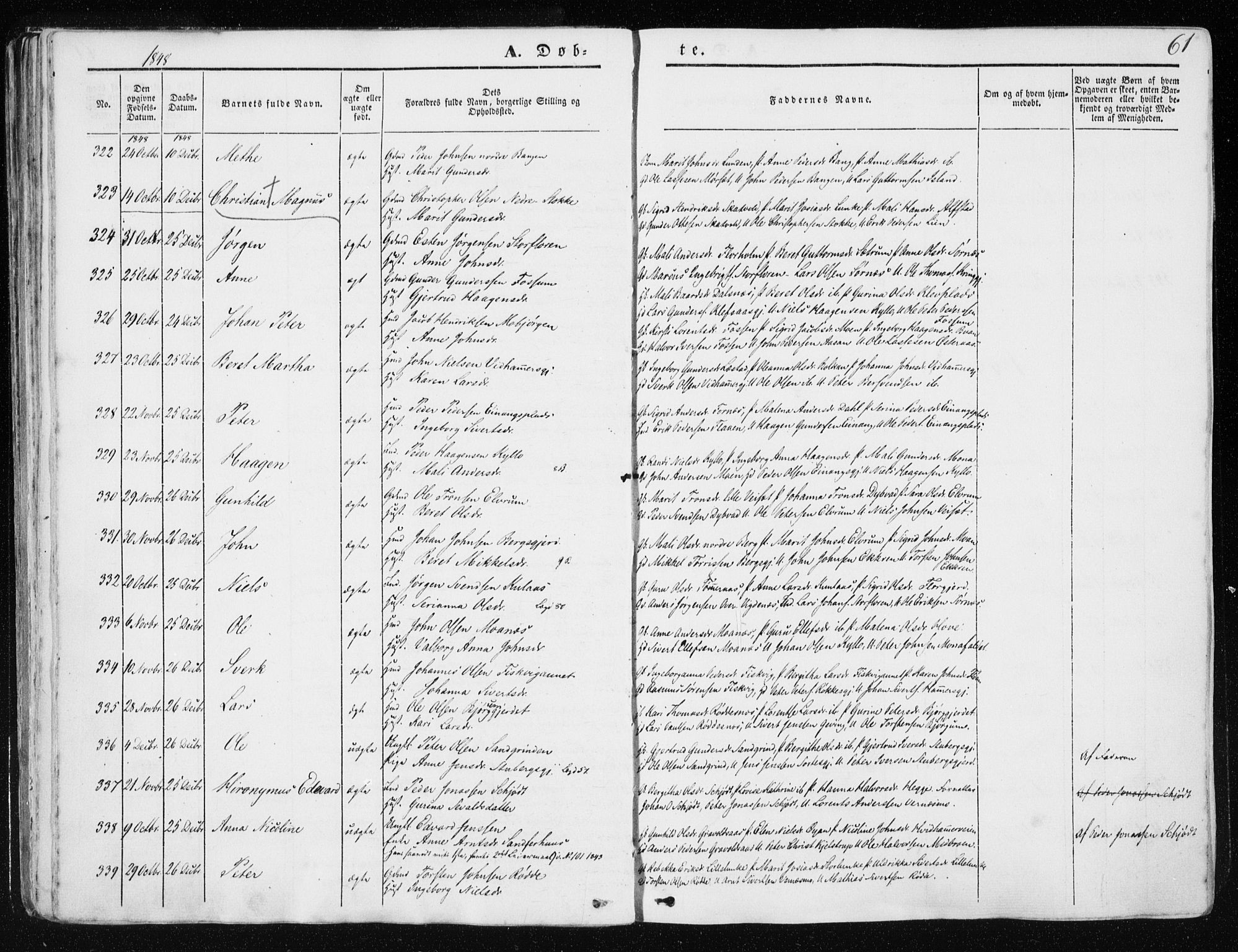 Ministerialprotokoller, klokkerbøker og fødselsregistre - Nord-Trøndelag, SAT/A-1458/709/L0074: Parish register (official) no. 709A14, 1845-1858, p. 61