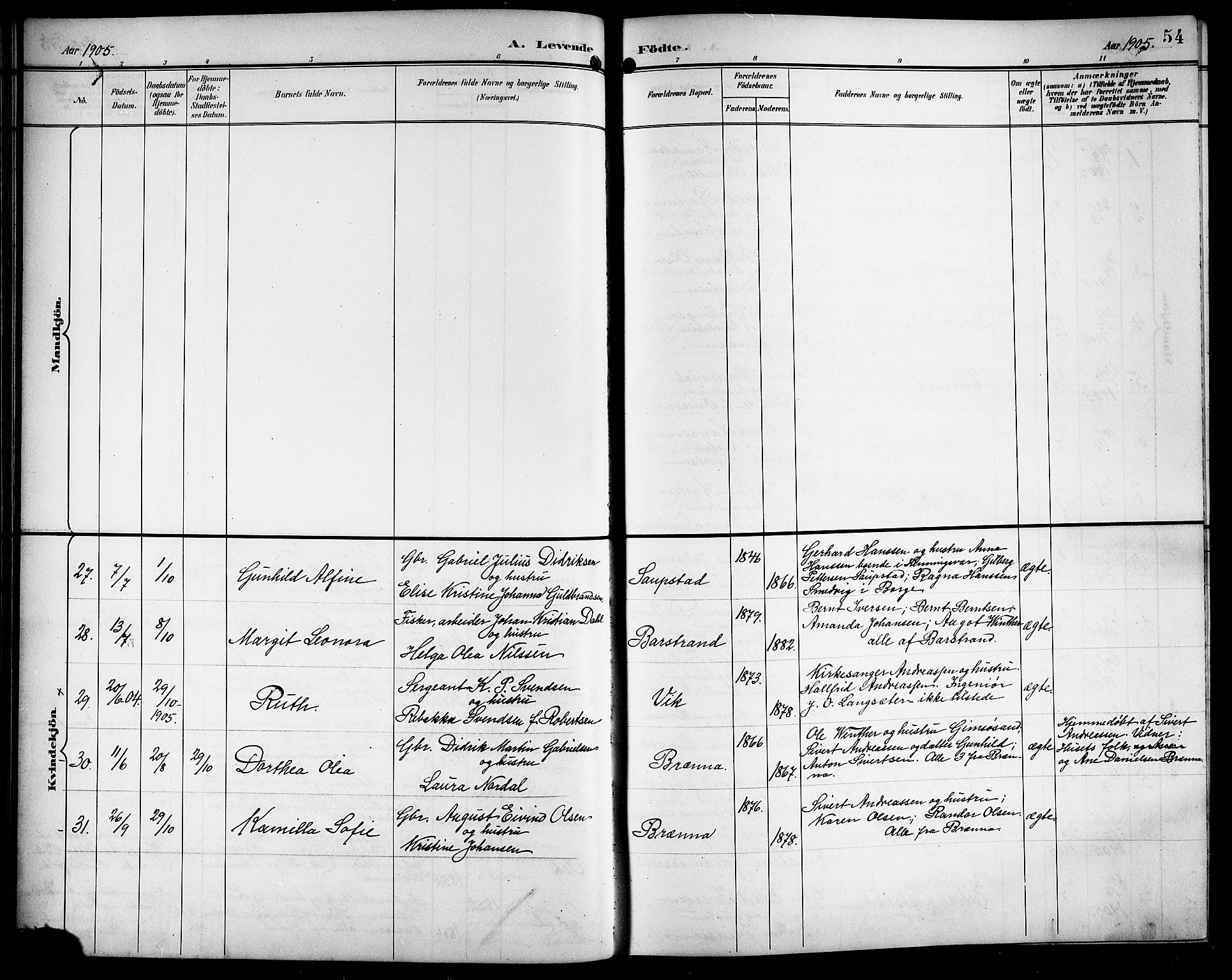 Ministerialprotokoller, klokkerbøker og fødselsregistre - Nordland, AV/SAT-A-1459/876/L1105: Parish register (copy) no. 876C04, 1896-1914, p. 54