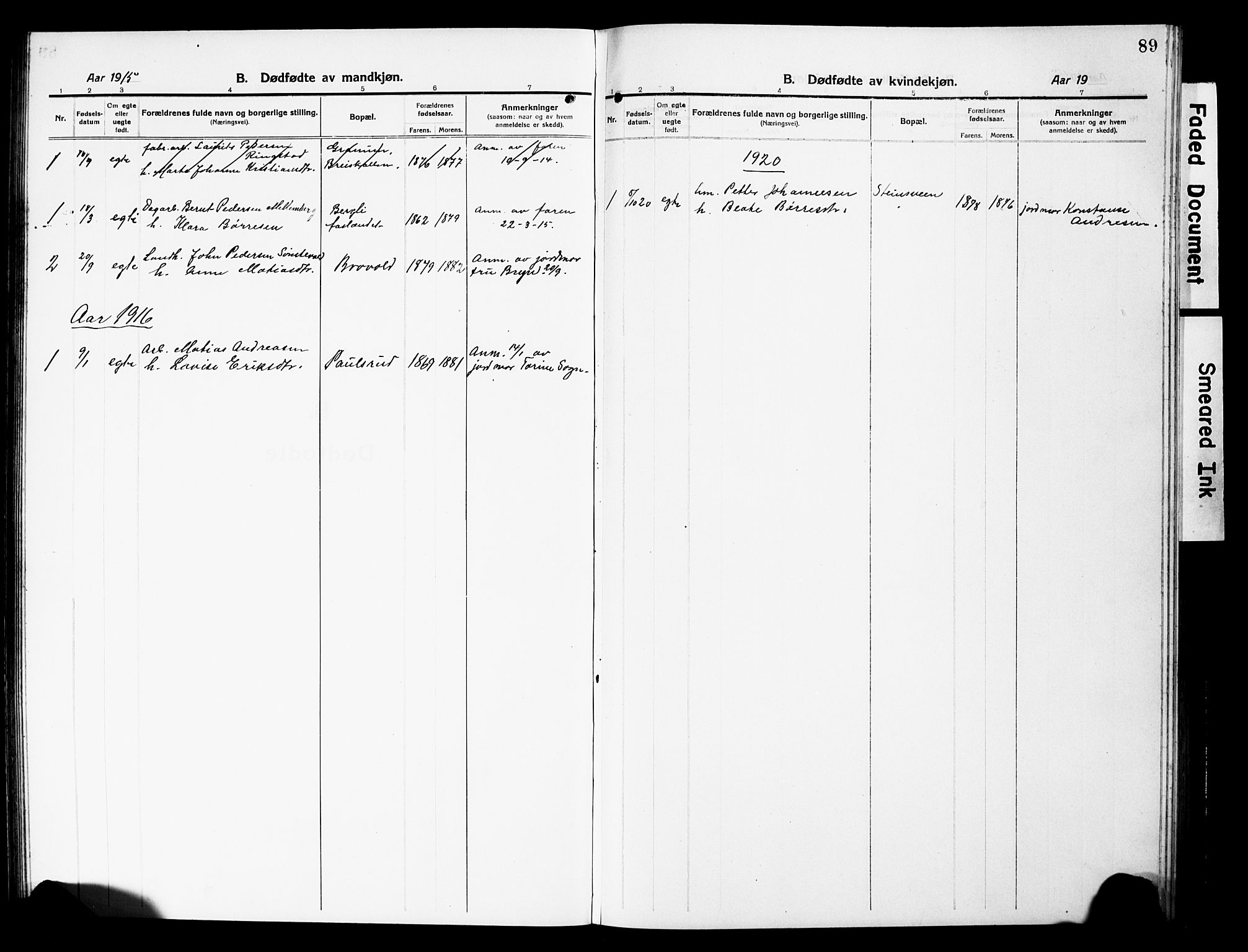 Vardal prestekontor, SAH/PREST-100/H/Ha/Hab/L0015: Parish register (copy) no. 15, 1914-1931, p. 89