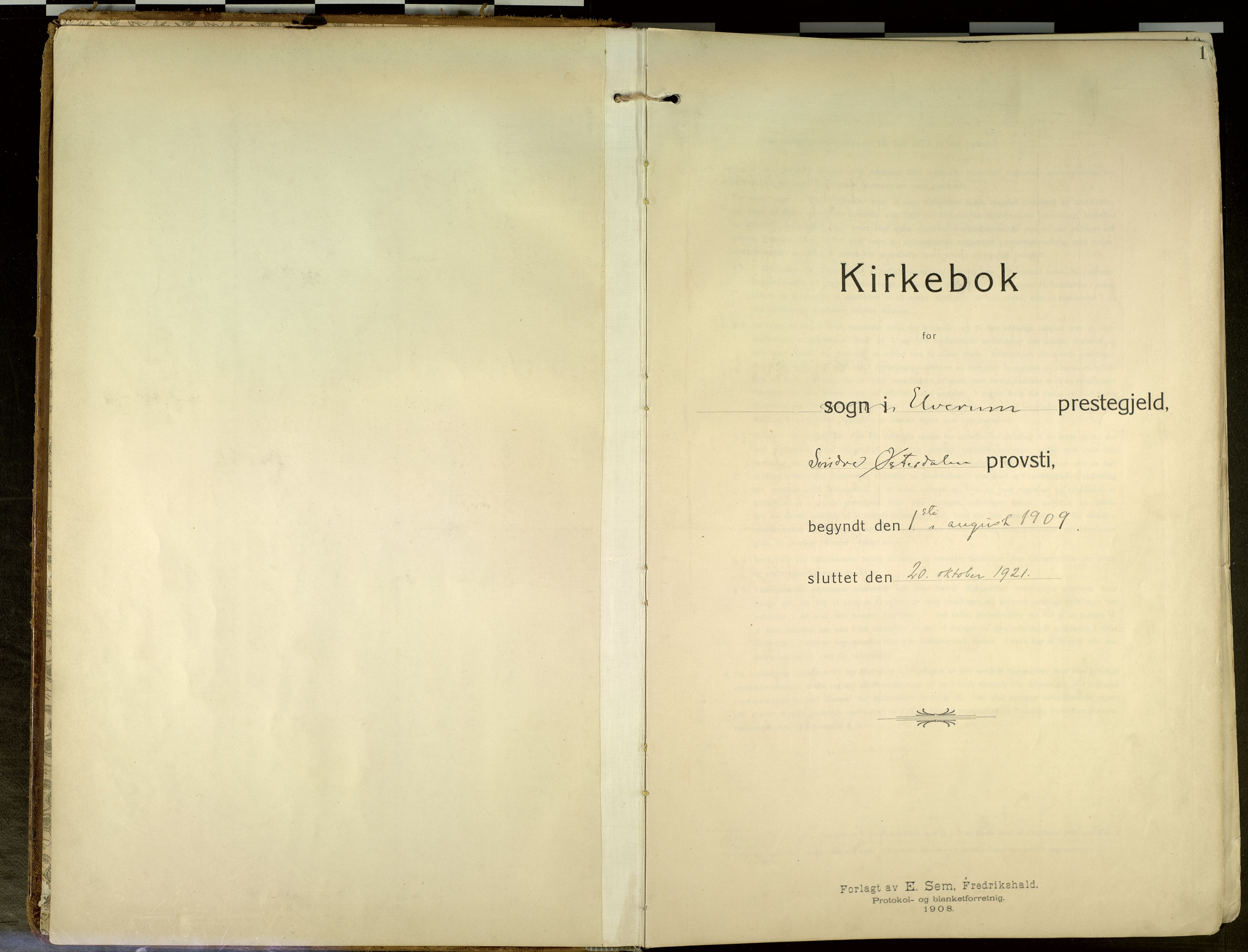 Elverum prestekontor, AV/SAH-PREST-044/H/Ha/Haa/L0020: Parish register (official) no. 20, 1909-1921, p. 1