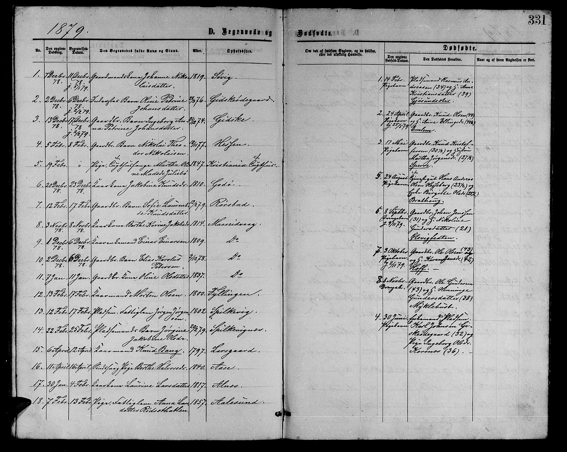 Ministerialprotokoller, klokkerbøker og fødselsregistre - Møre og Romsdal, AV/SAT-A-1454/528/L0428: Parish register (copy) no. 528C09, 1864-1880, p. 331