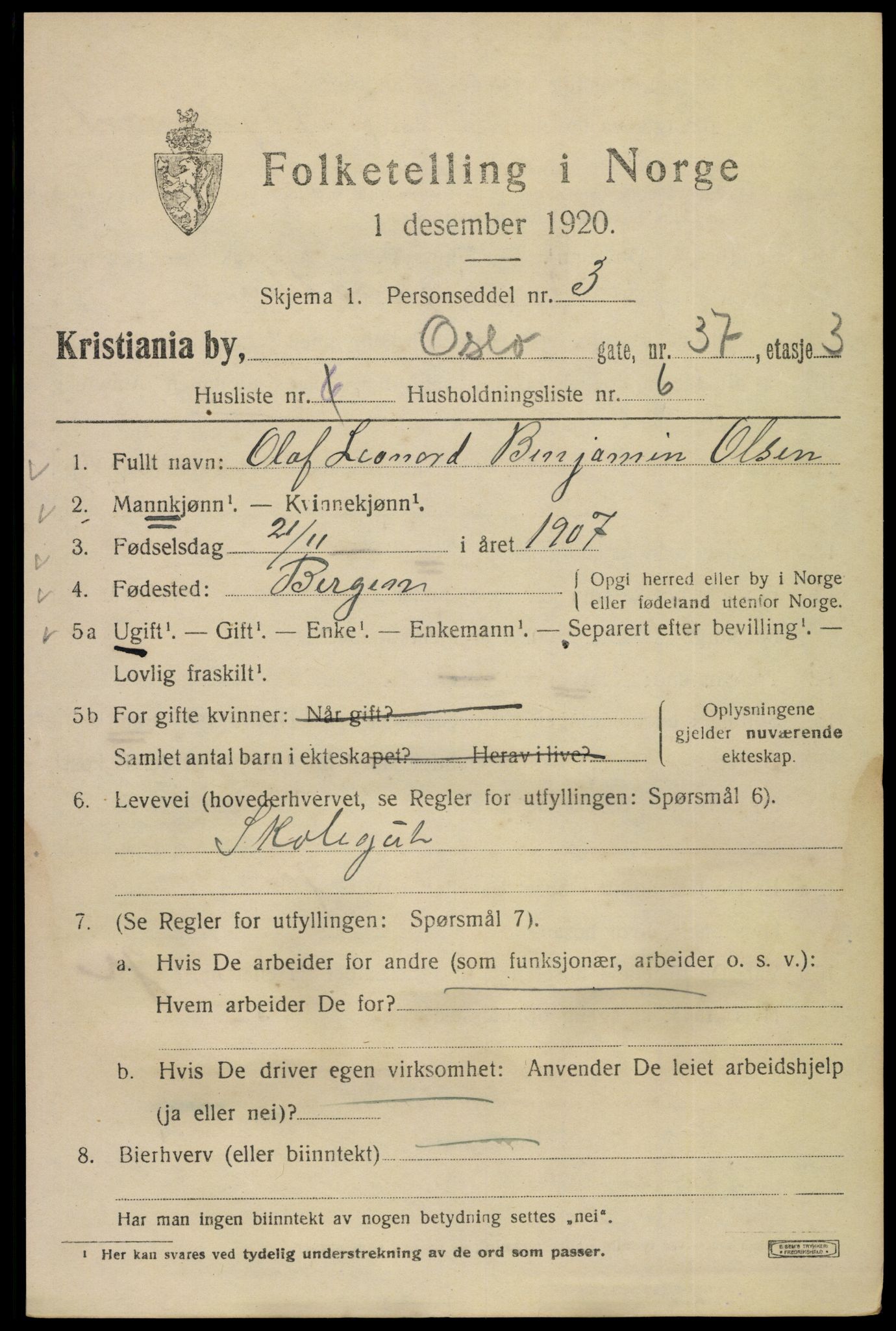 SAO, 1920 census for Kristiania, 1920, p. 440681