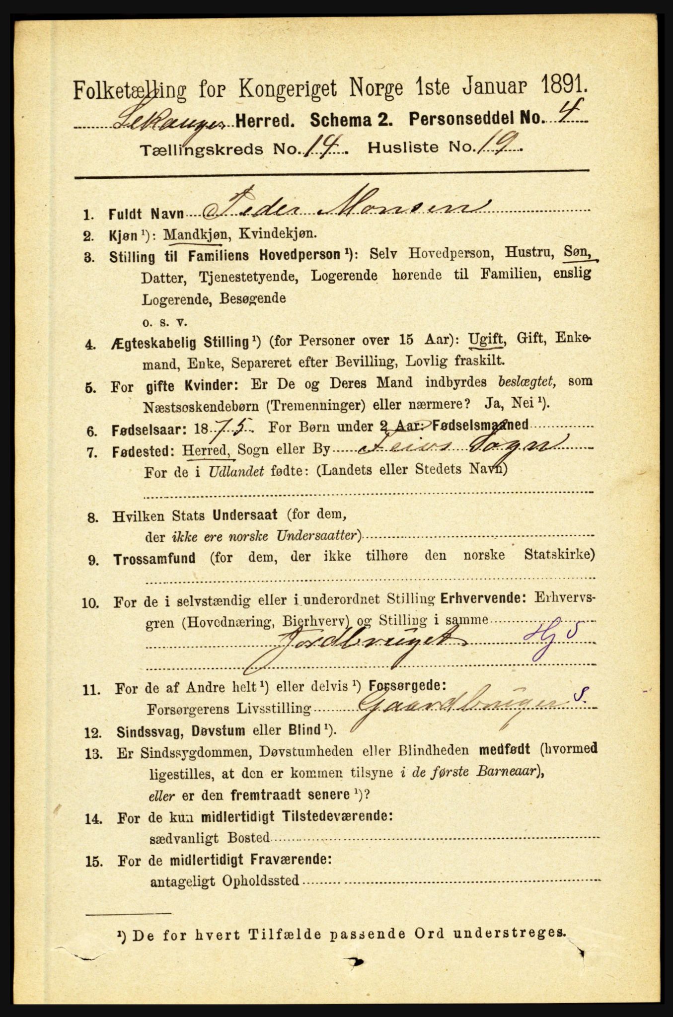 RA, 1891 census for 1419 Leikanger, 1891, p. 2816