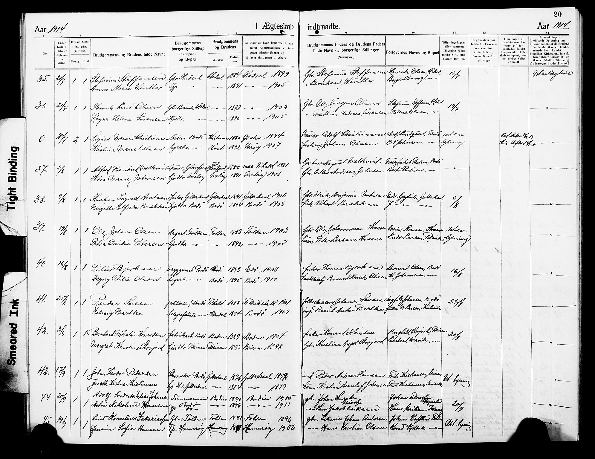 Ministerialprotokoller, klokkerbøker og fødselsregistre - Nordland, AV/SAT-A-1459/801/L0035: Parish register (copy) no. 801C10, 1910-1923, p. 20