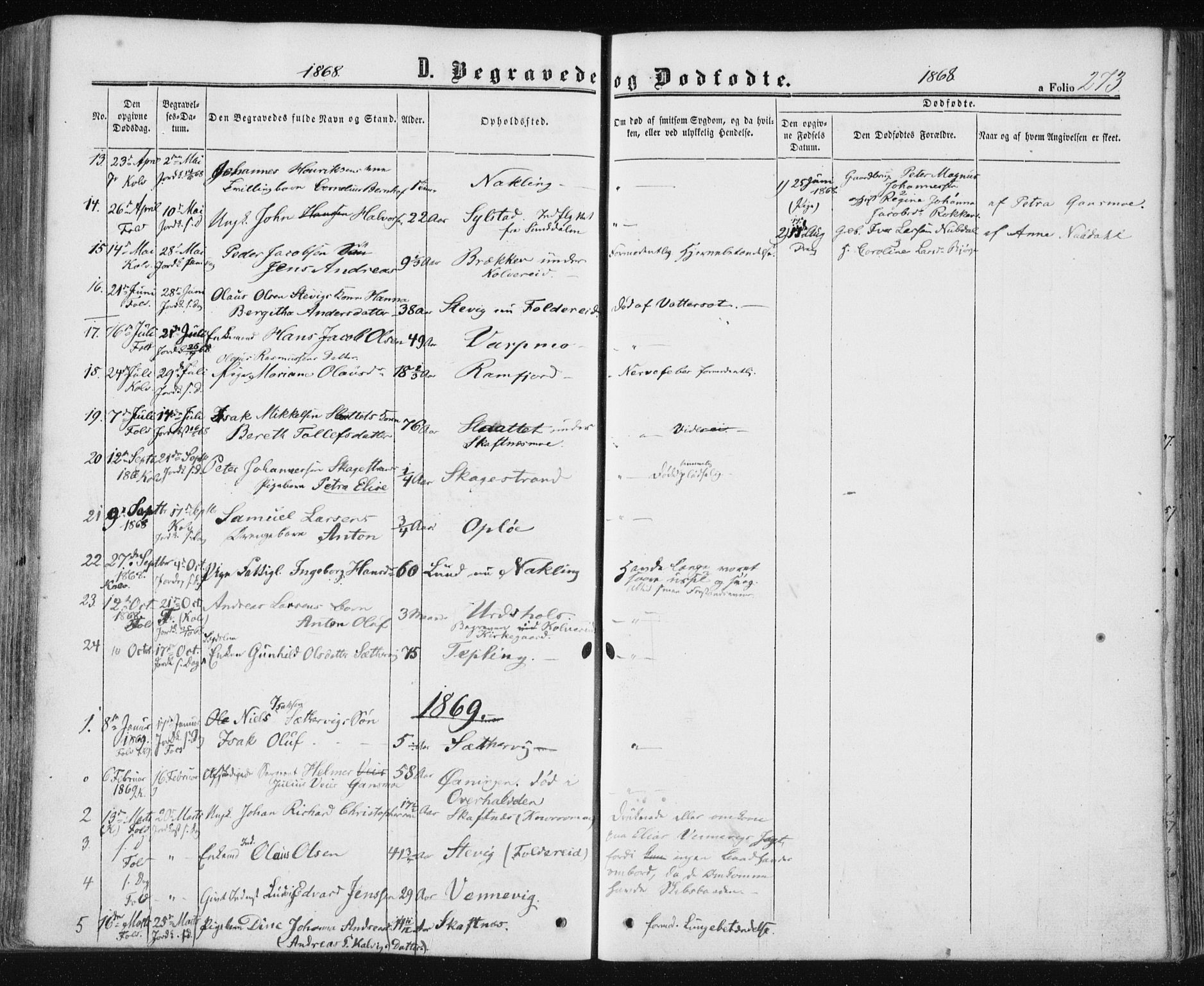 Ministerialprotokoller, klokkerbøker og fødselsregistre - Nord-Trøndelag, SAT/A-1458/780/L0641: Parish register (official) no. 780A06, 1857-1874, p. 273