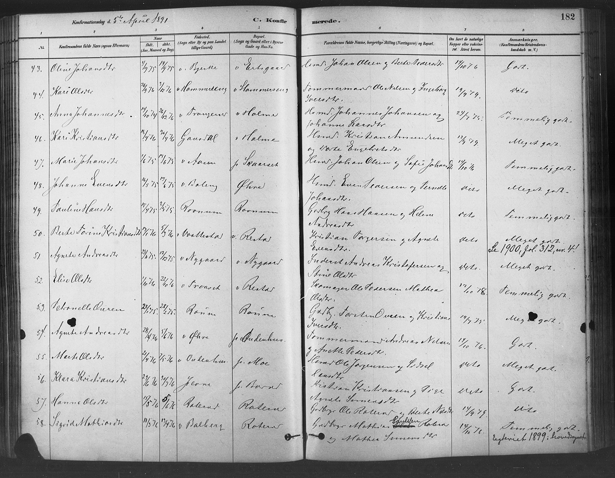 Fåberg prestekontor, SAH/PREST-086/H/Ha/Haa/L0009: Parish register (official) no. 9, 1879-1898, p. 182