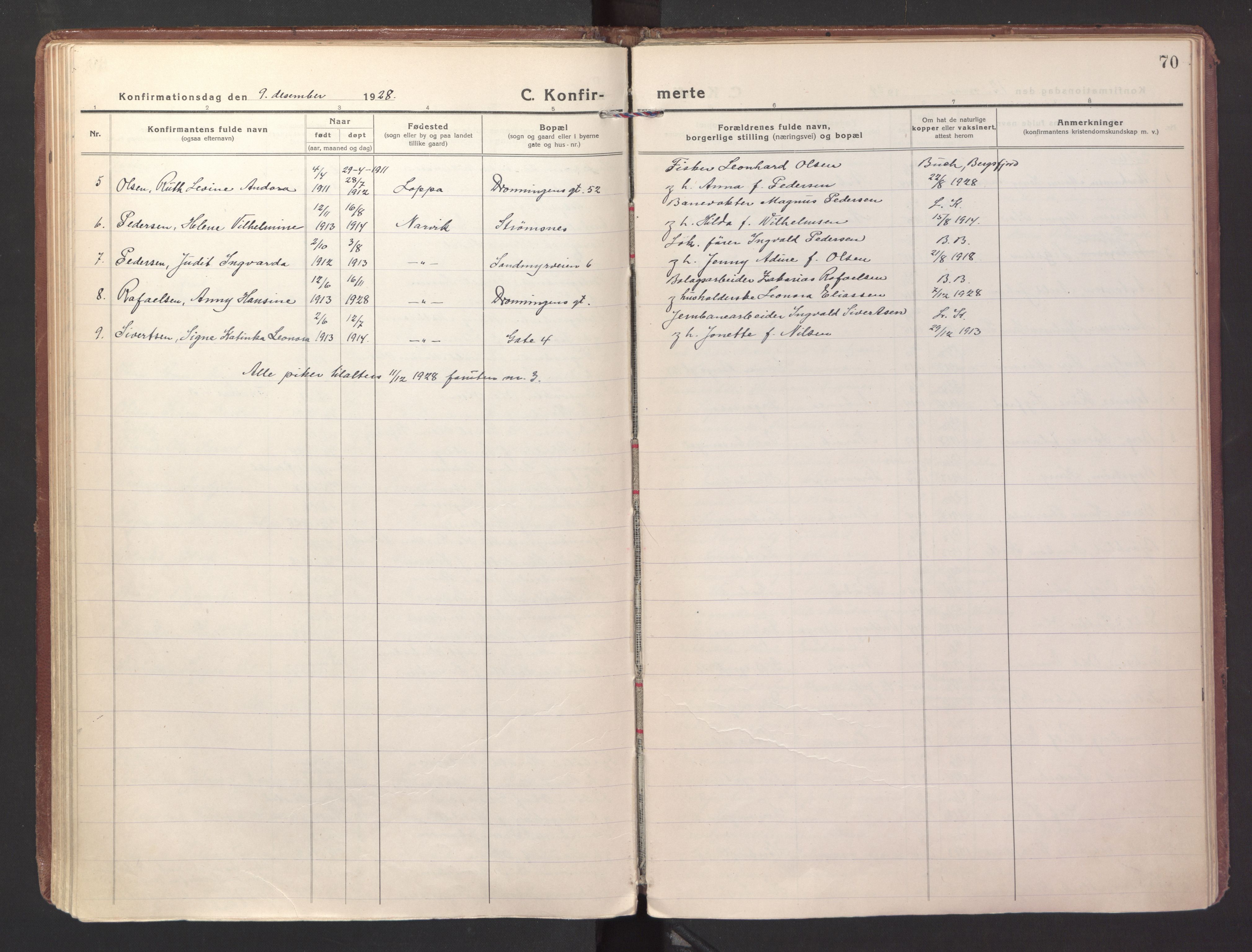 Ministerialprotokoller, klokkerbøker og fødselsregistre - Nordland, AV/SAT-A-1459/871/L1004: Parish register (official) no. 871A20, 1921-1932, p. 70