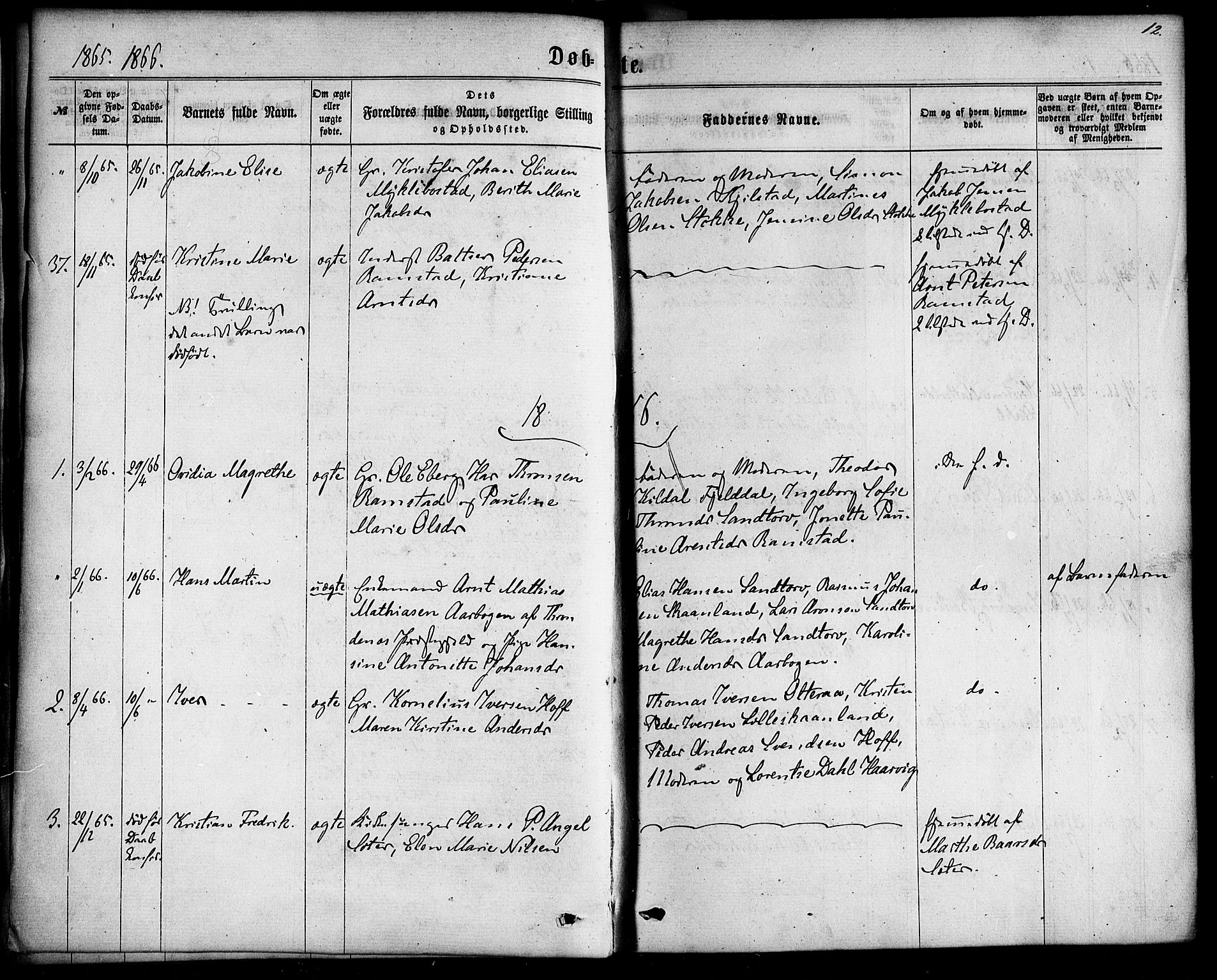 Ministerialprotokoller, klokkerbøker og fødselsregistre - Nordland, AV/SAT-A-1459/865/L0923: Parish register (official) no. 865A01, 1864-1884, p. 12