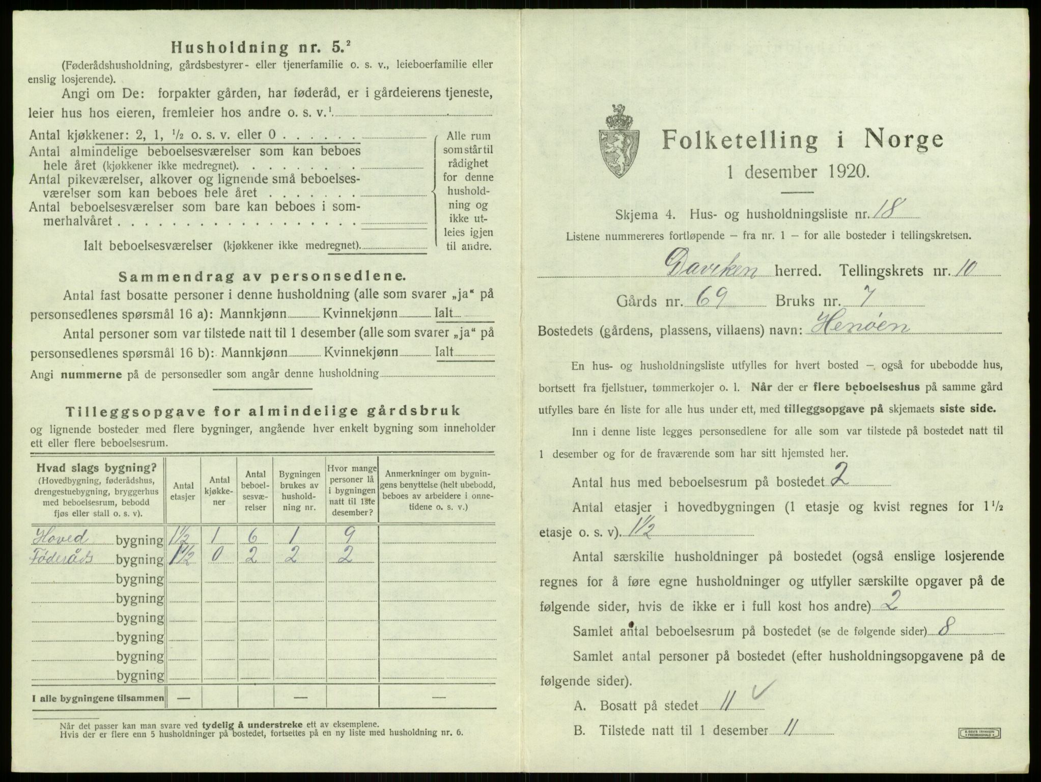 SAB, 1920 census for Davik, 1920, p. 725