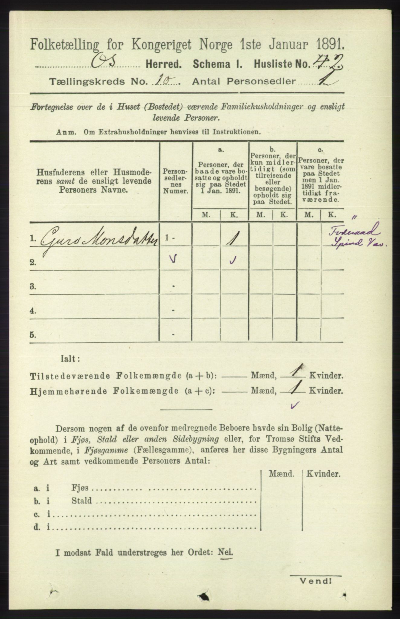 RA, 1891 census for 1243 Os, 1891, p. 2256