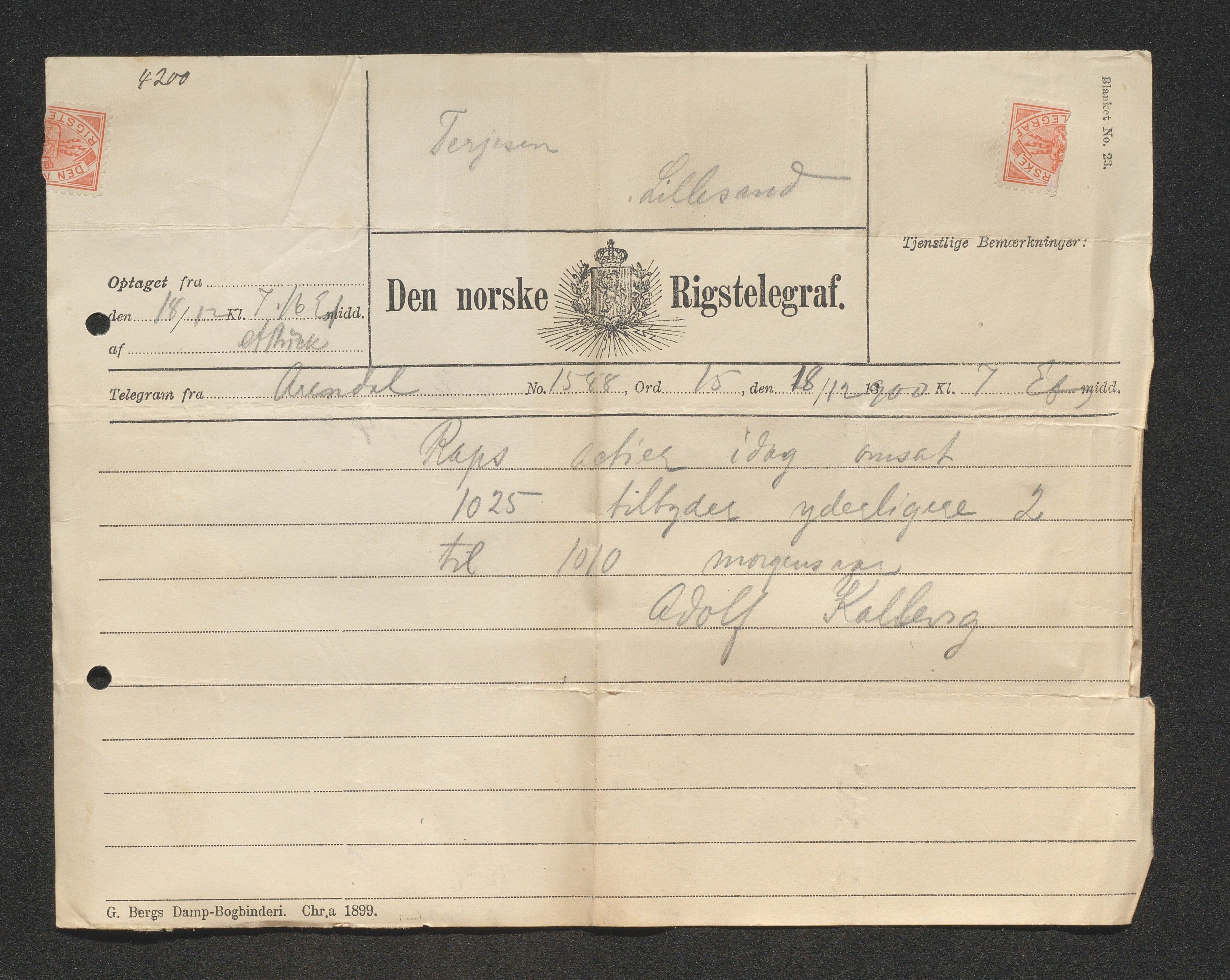 O. Terjesens rederi, AAKS/PA-2525/E/E01/L0008: Korrespondanse, 1900-1901