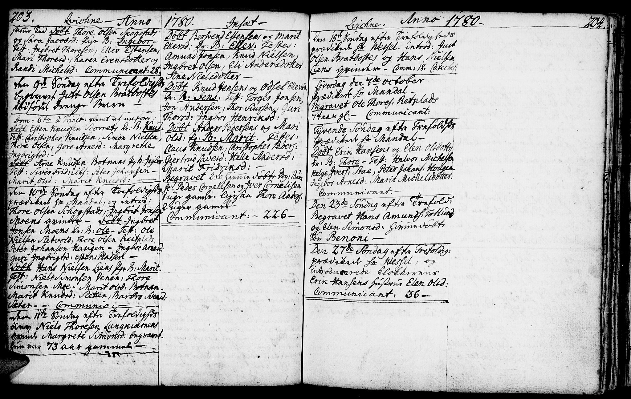 Kvikne prestekontor, AV/SAH-PREST-064/H/Ha/Haa/L0002: Parish register (official) no. 2, 1764-1784, p. 203-204