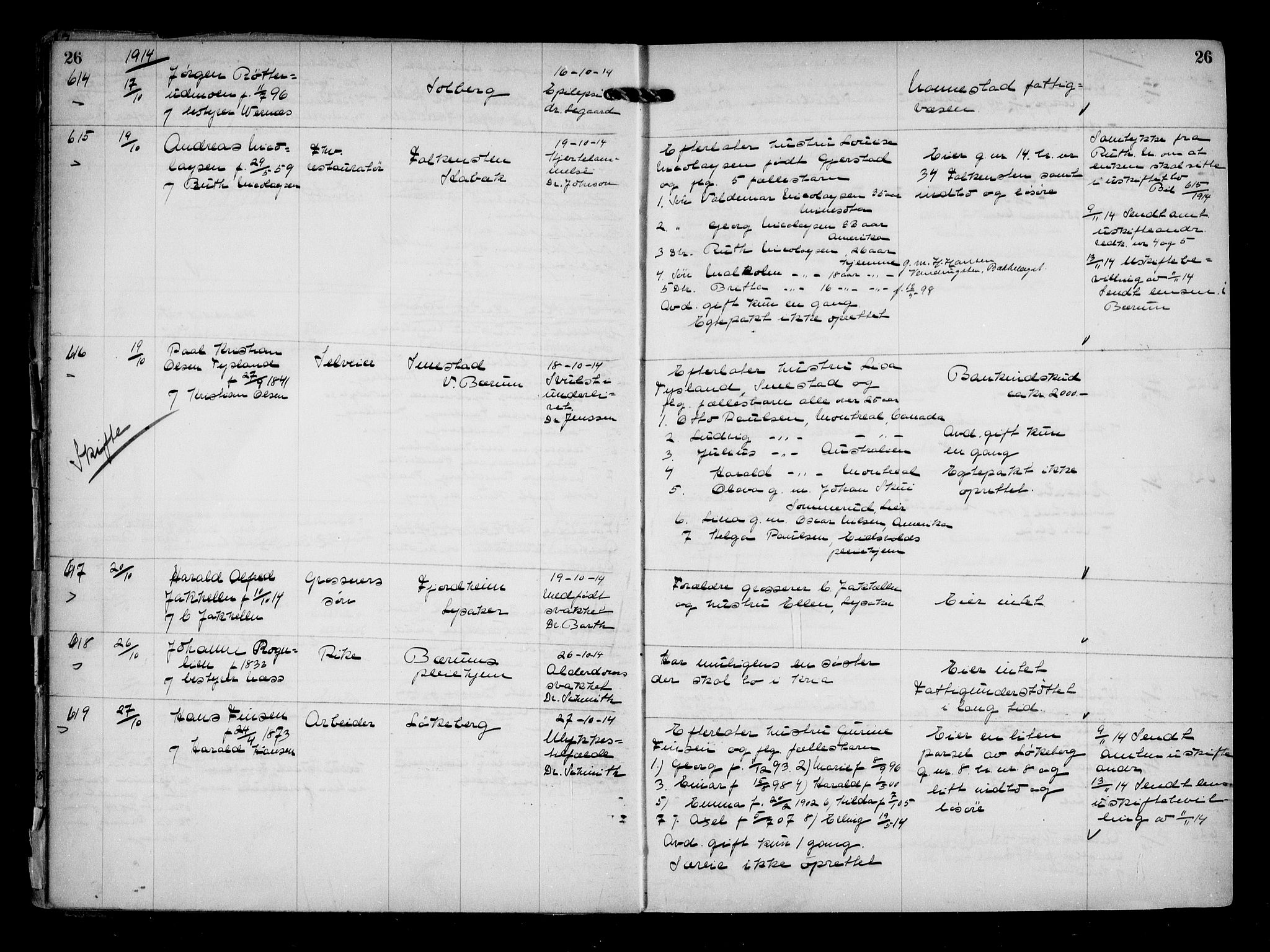 Aker kriminaldommer, skifte- og auksjonsforvalterembete, AV/SAO-A-10452/H/Hb/Hba/Hbaa/L0004: Dødsfallsprotokoll, 1914-1918, p. 26