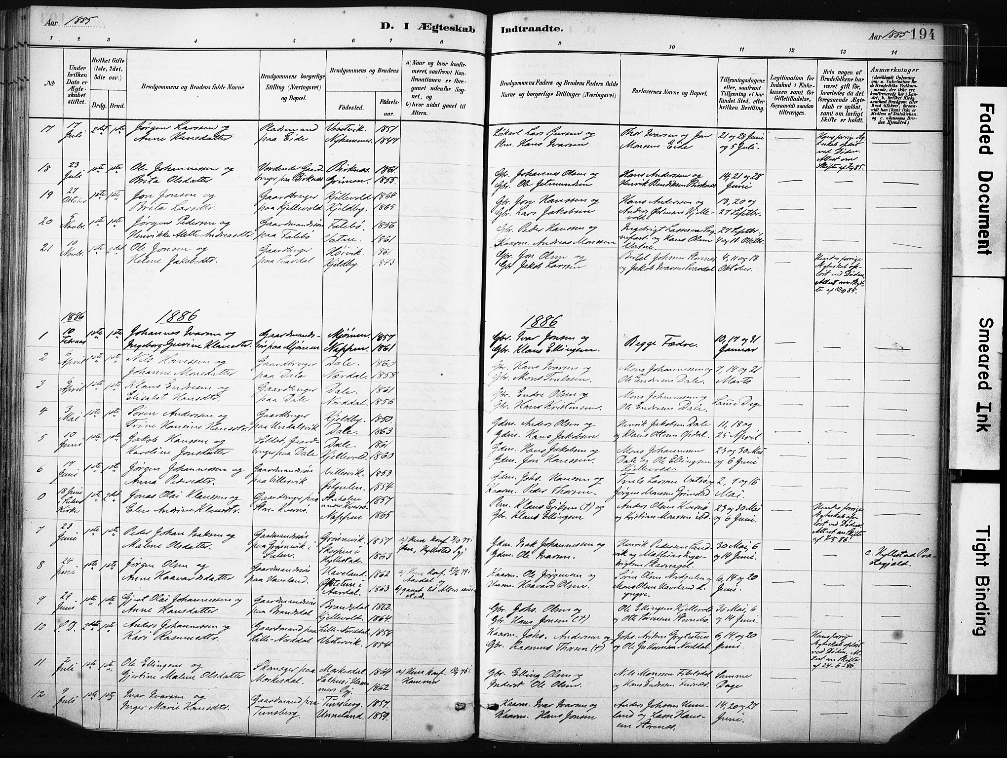 Gulen sokneprestembete, AV/SAB-A-80201/H/Haa/Haab/L0001: Parish register (official) no. B 1, 1881-1905, p. 194