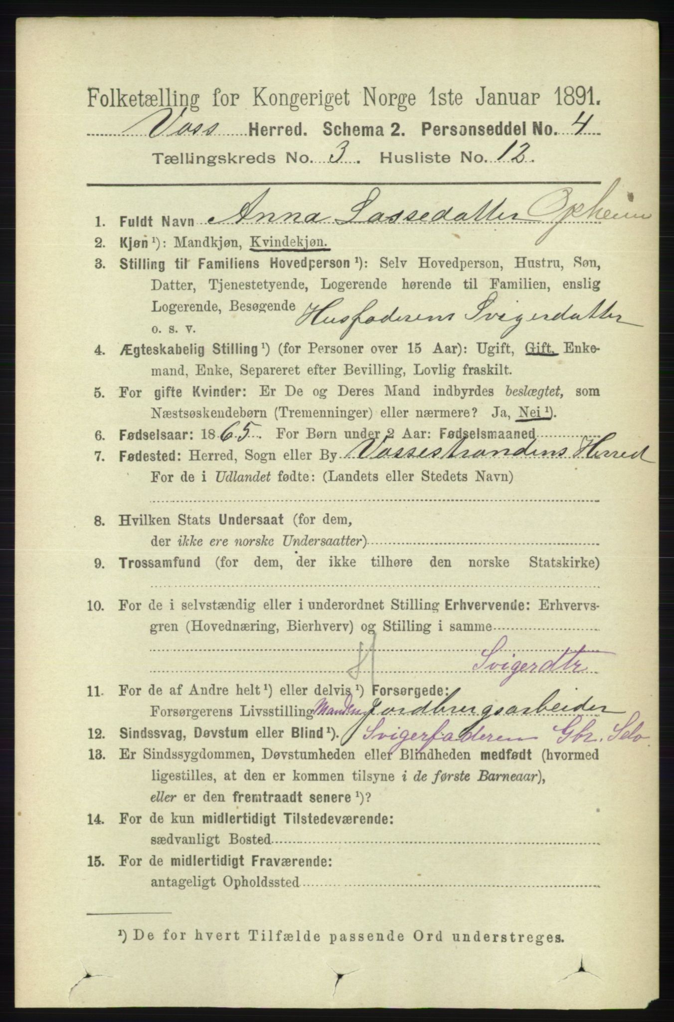 RA, 1891 census for 1235 Voss, 1891, p. 1266