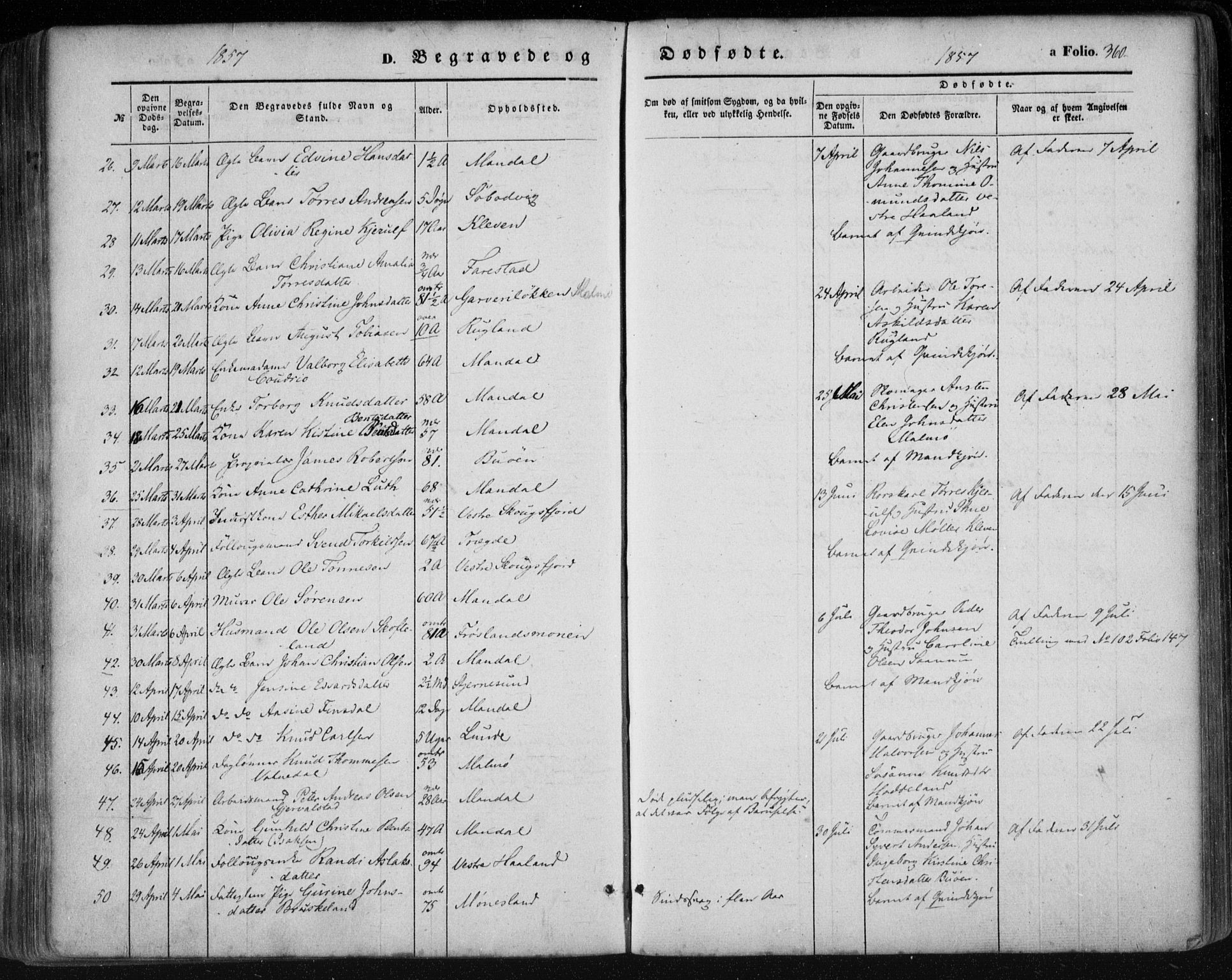 Mandal sokneprestkontor, AV/SAK-1111-0030/F/Fa/Faa/L0013: Parish register (official) no. A 13, 1847-1859, p. 360