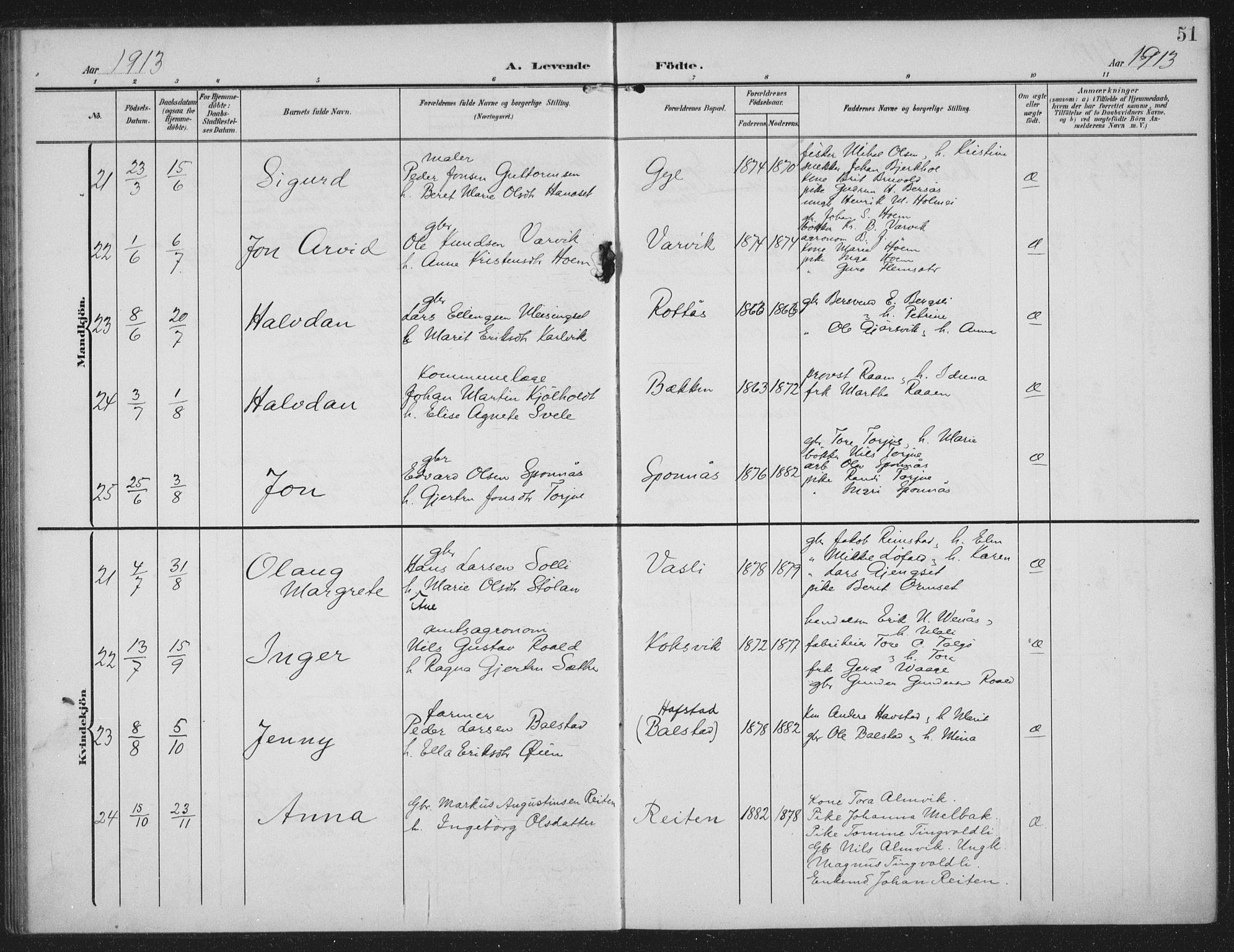 Ministerialprotokoller, klokkerbøker og fødselsregistre - Møre og Romsdal, AV/SAT-A-1454/586/L0989: Parish register (official) no. 586A15, 1906-1915, p. 51