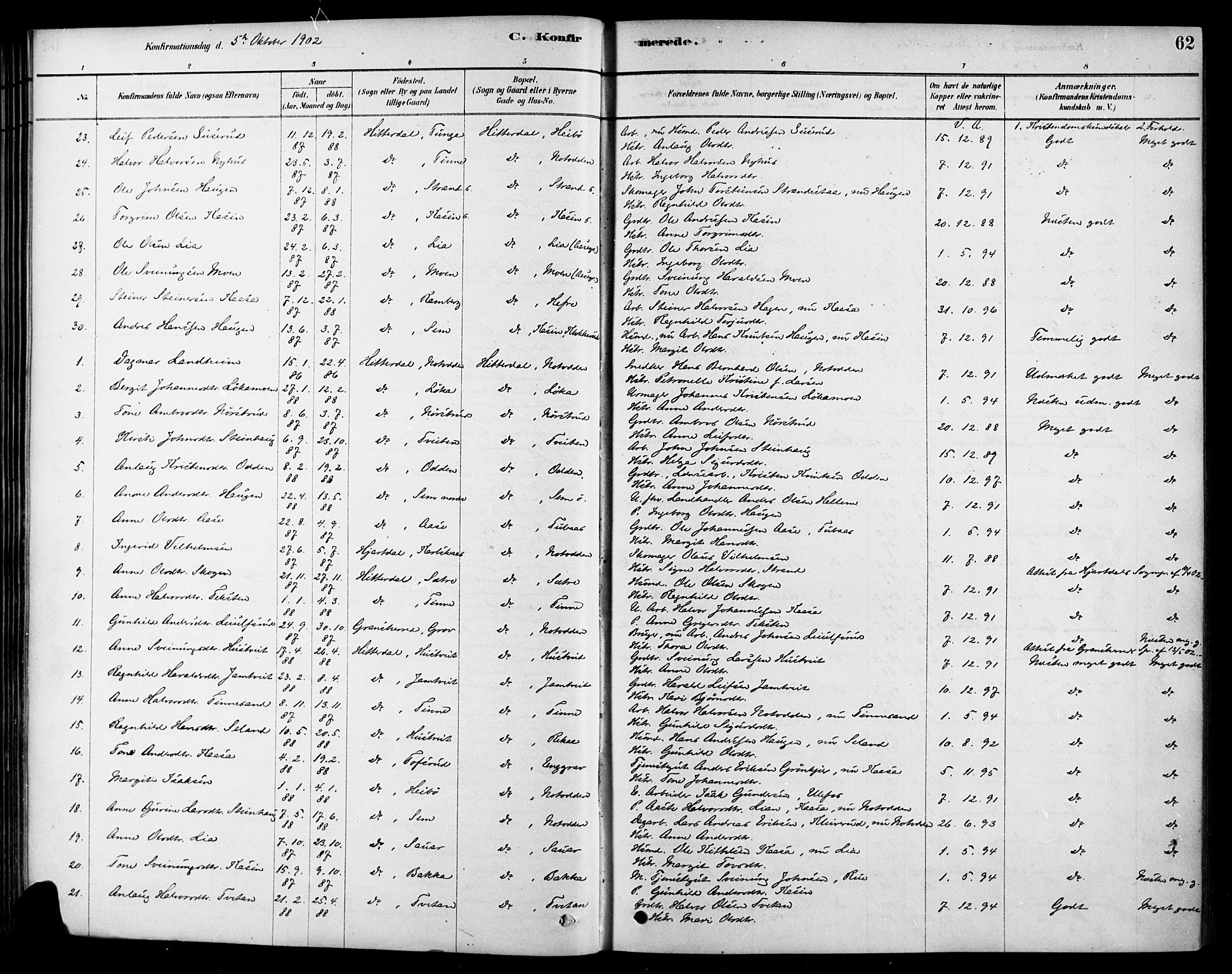 Heddal kirkebøker, SAKO/A-268/F/Fa/L0009: Parish register (official) no. I 9, 1878-1903, p. 62
