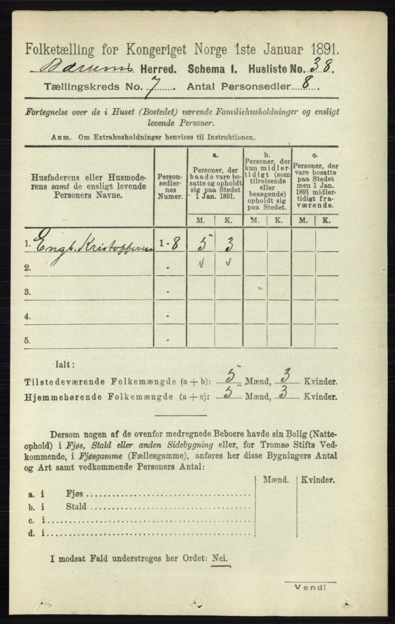 RA, 1891 census for 0219 Bærum, 1891, p. 4075