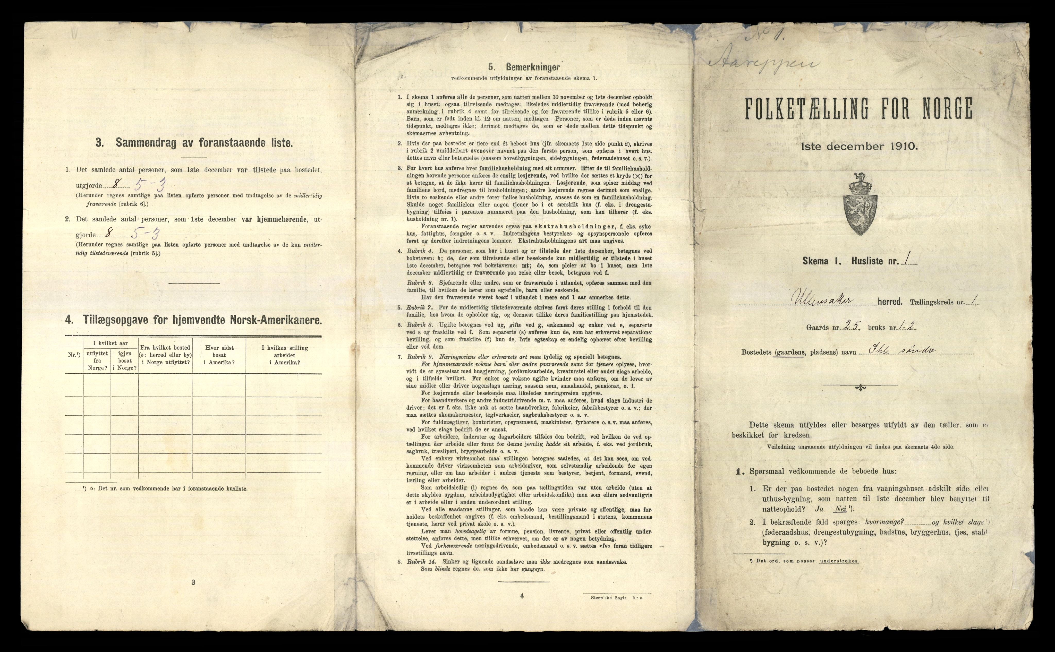 RA, 1910 census for Ullensaker, 1910, p. 53