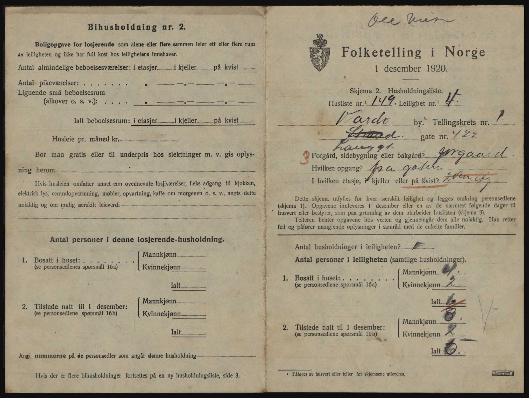 SATØ, 1920 census for Vardø, 1920, p. 1555